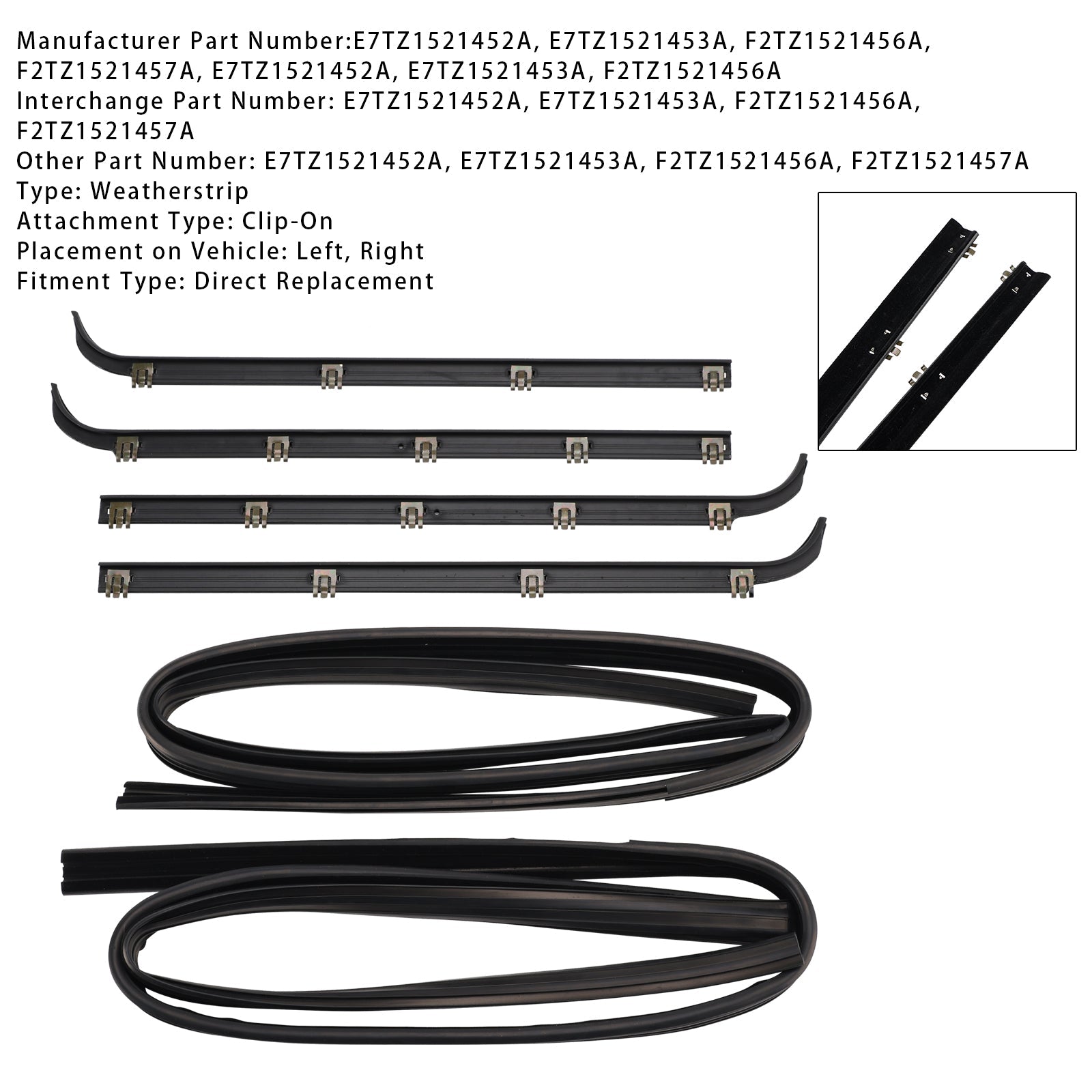 1987-1997 Ford F250 Truck Front Window Sweep 4PCS Door Window Seal Belt Weatherstrip+2PCS Seal Kit