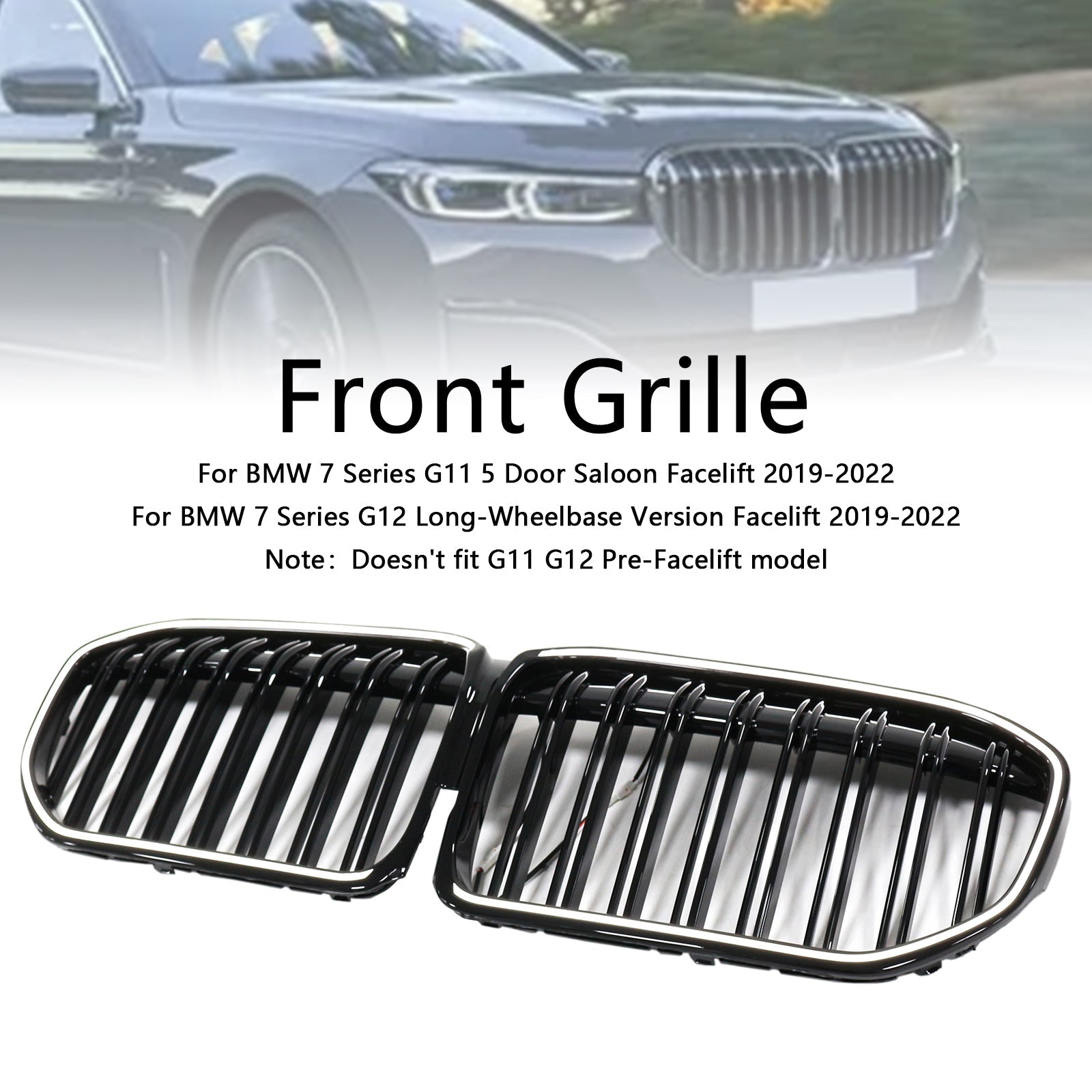 2019-2022 BMW 7 Series G11 G12 Double Slat Gloss Black Front Grill Grille