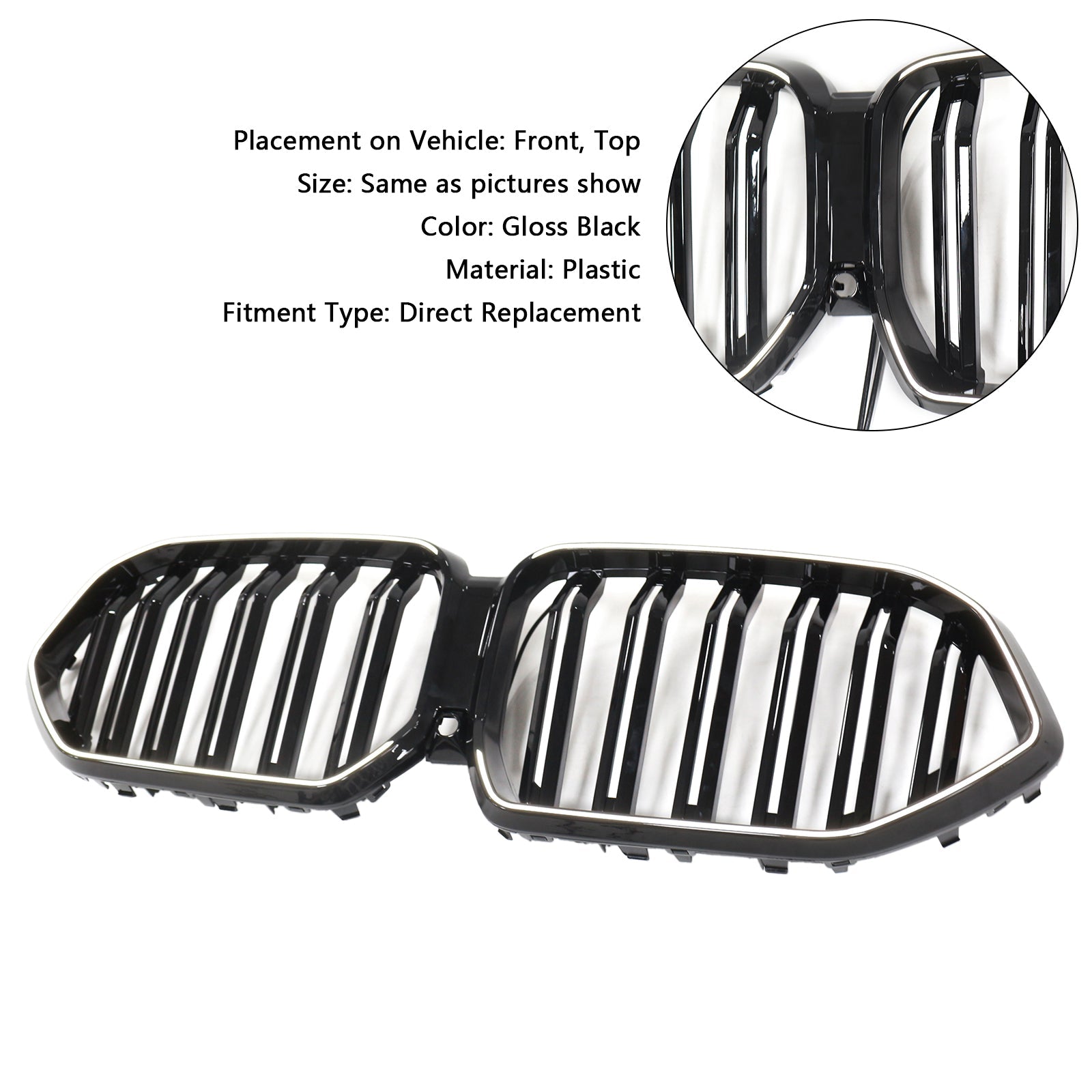 2020-2022 BMW X6 G06 M50i W/Camera Hole Gloss Black Front Bumper Grille
