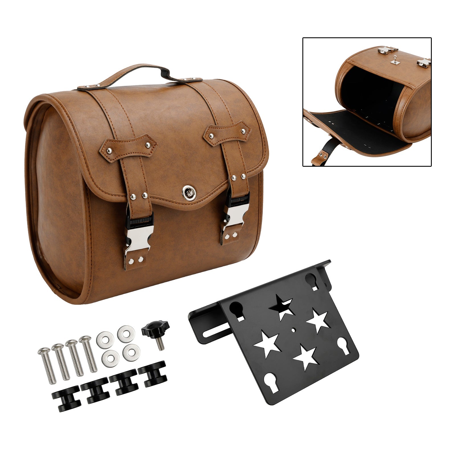 Set Of Quick Release Saddlebag W/ Bracket Luggage Storage Brown For Motorbike