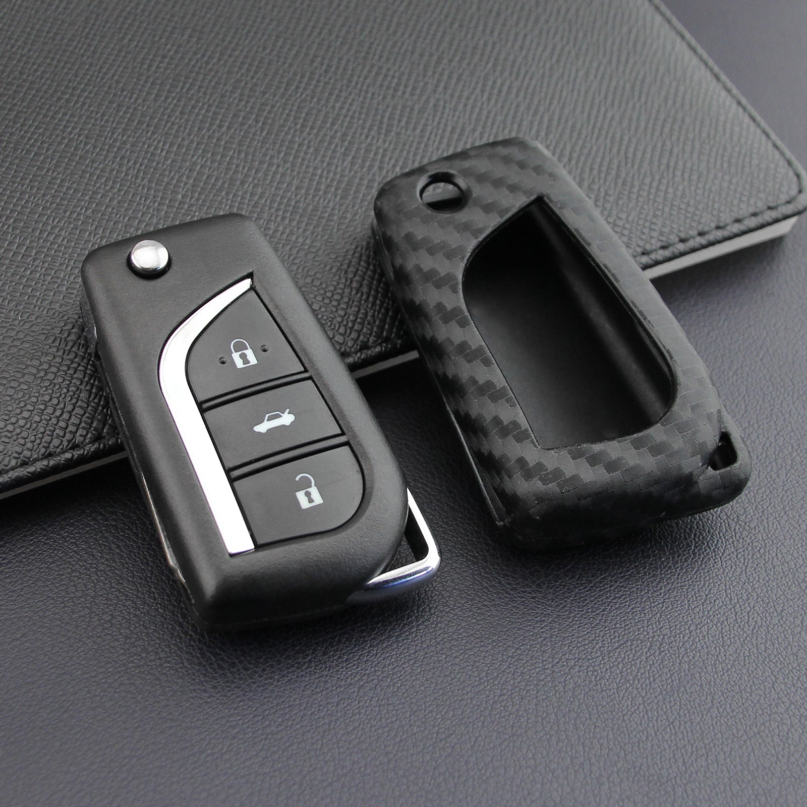 Leather Silicone Car Key Case Cover With Buckle For Toyota