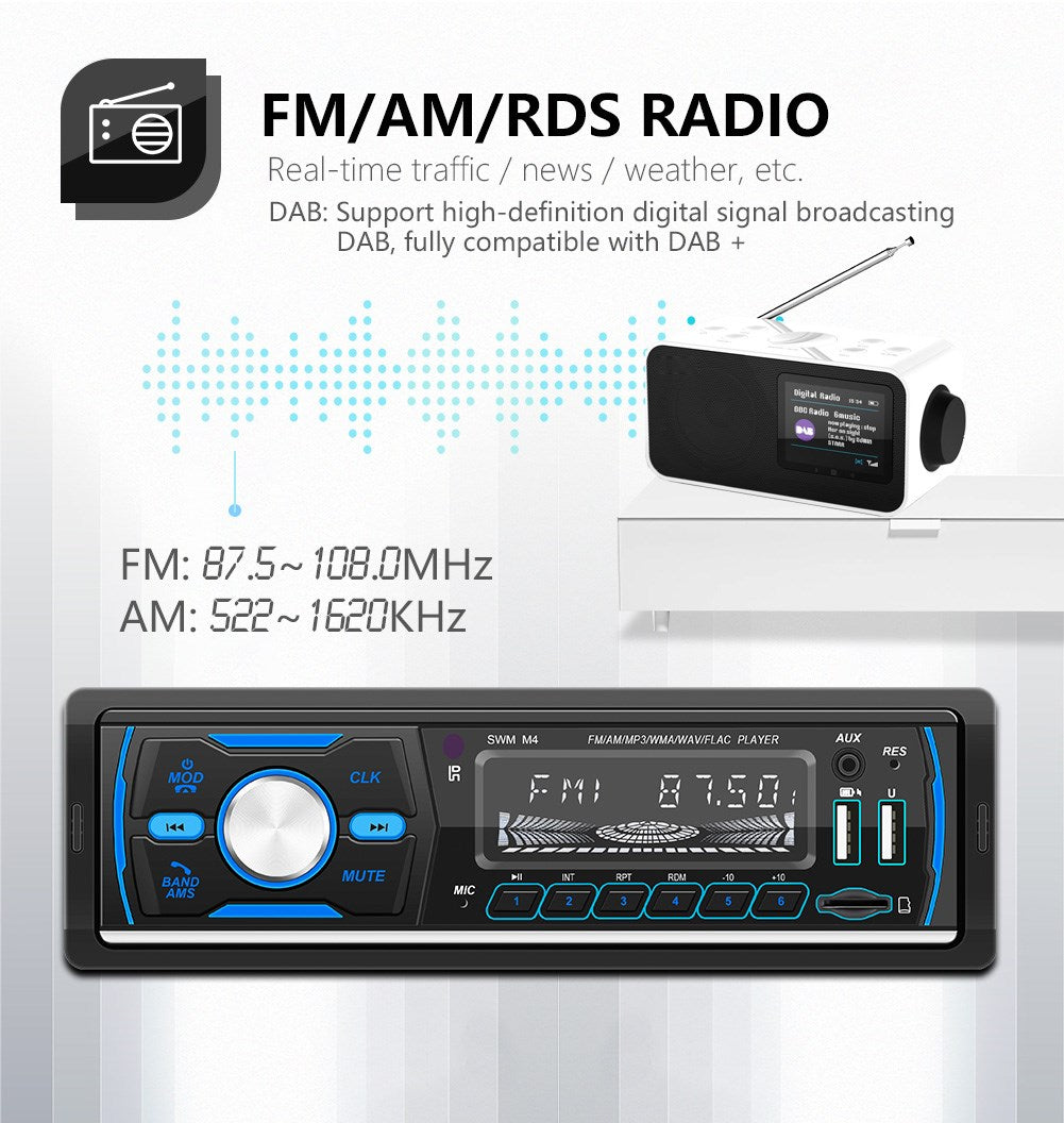 Car Radio Stereo 1Din Bluetooth FM Audio Music Player DAB/MP3/USB/AUX In-dash