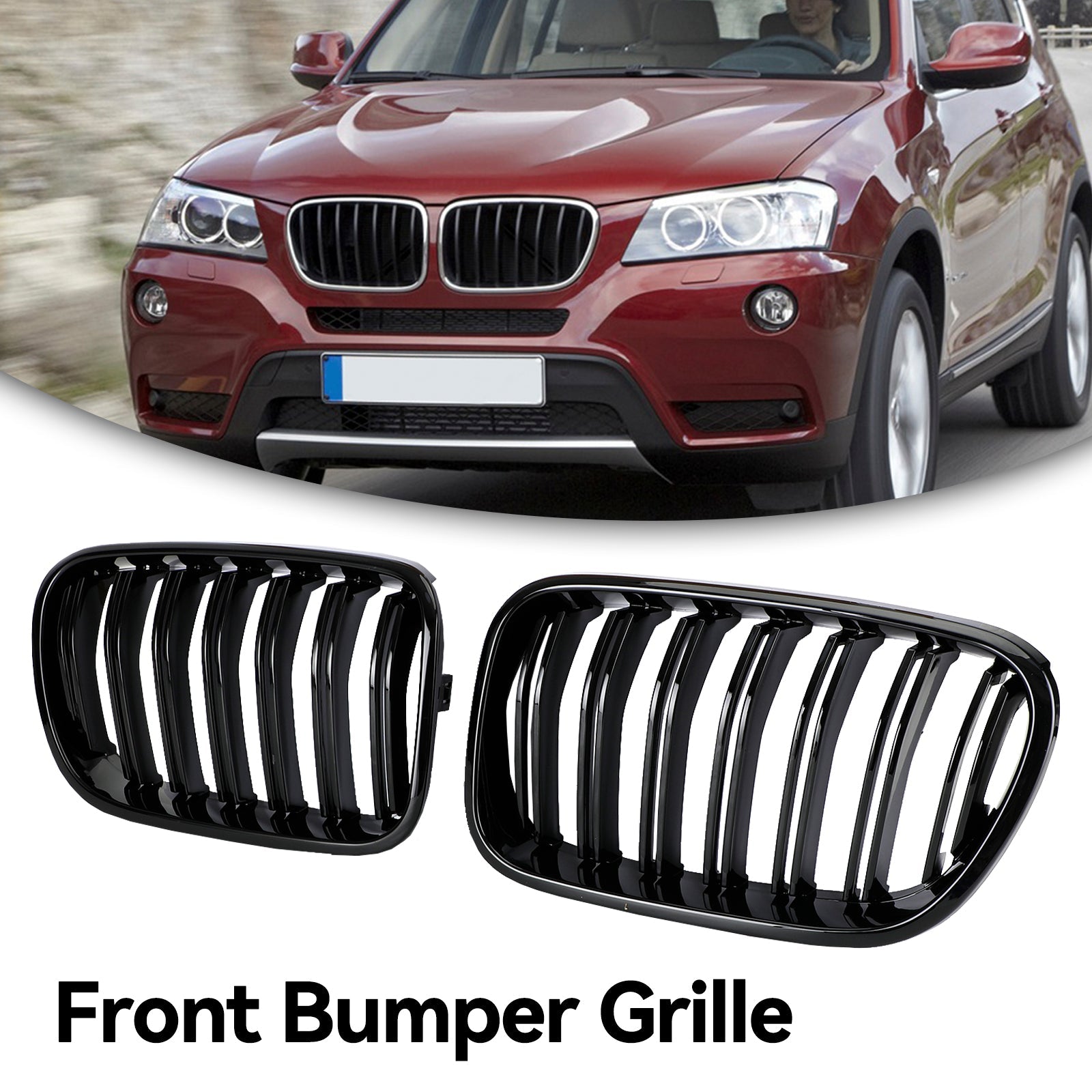 2011-2014 BMW X3 F25 Dual Line Gloss Black Front Bumper Kidney Grille Grill