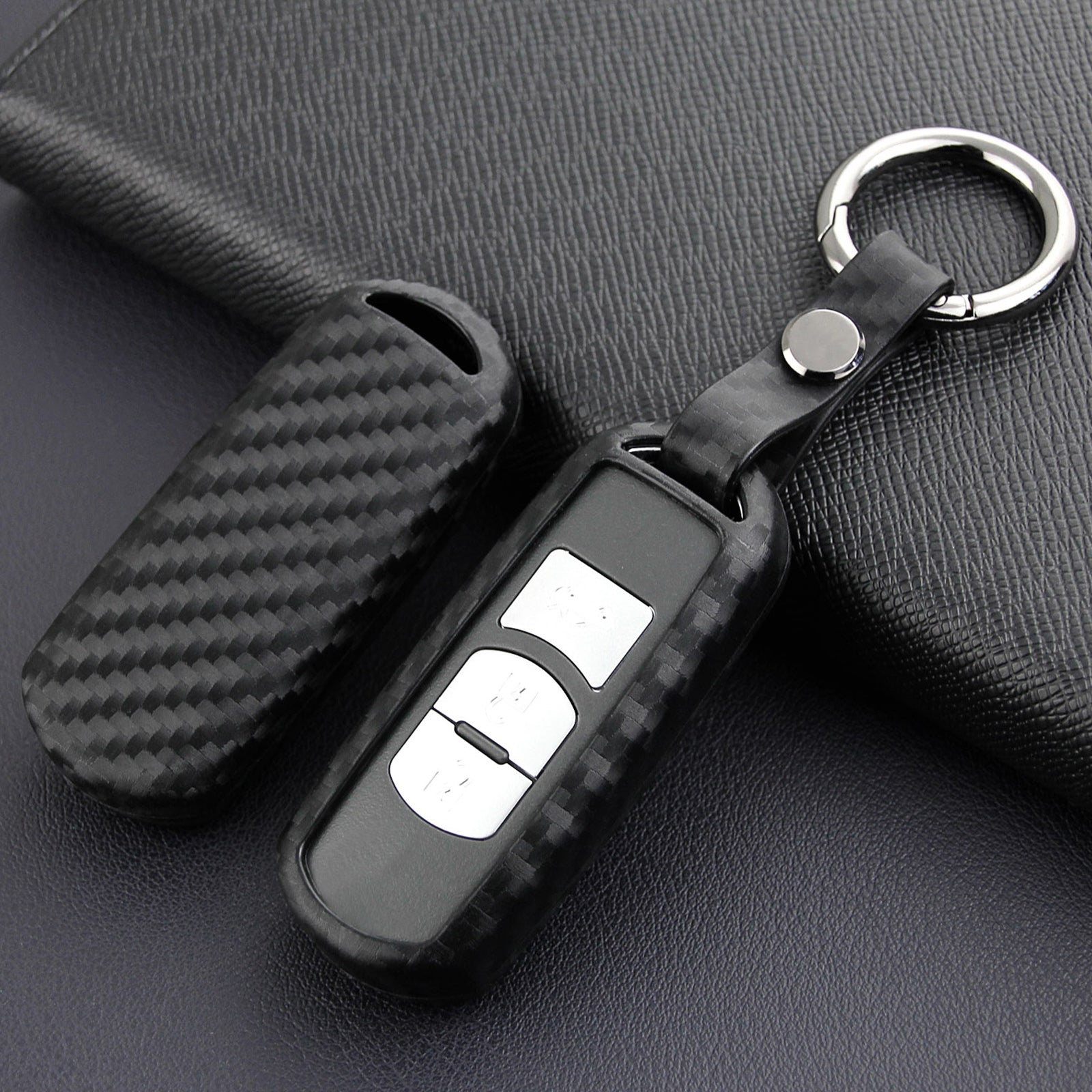 Leather Silicone Car Key Case Cover With Buckle For Mazda