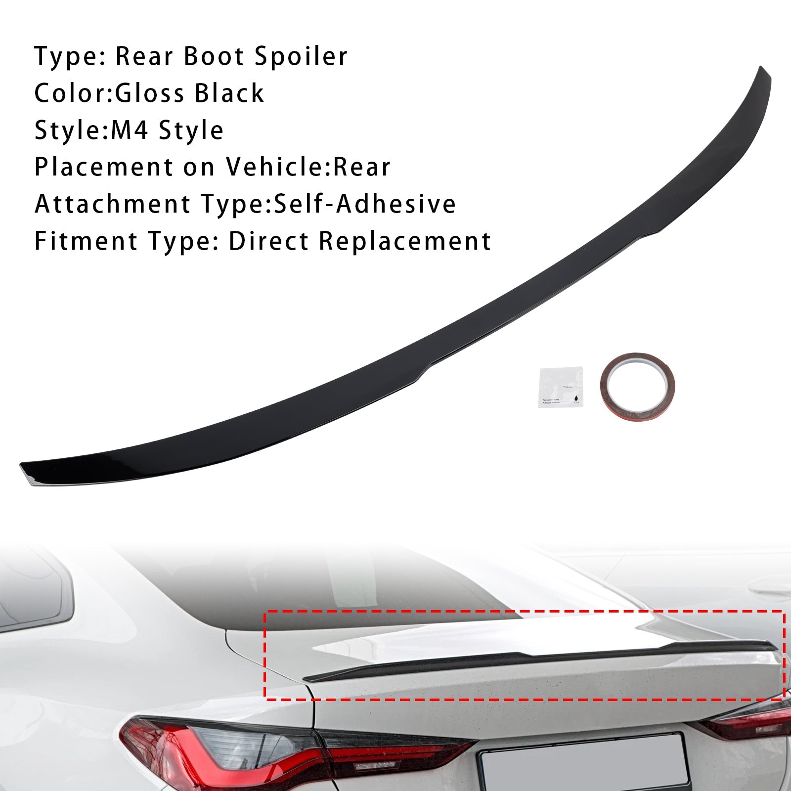 2020-ON BMW 4 Series G82 M4 Coupe Model Gloss Black Rear Boot Spoiler