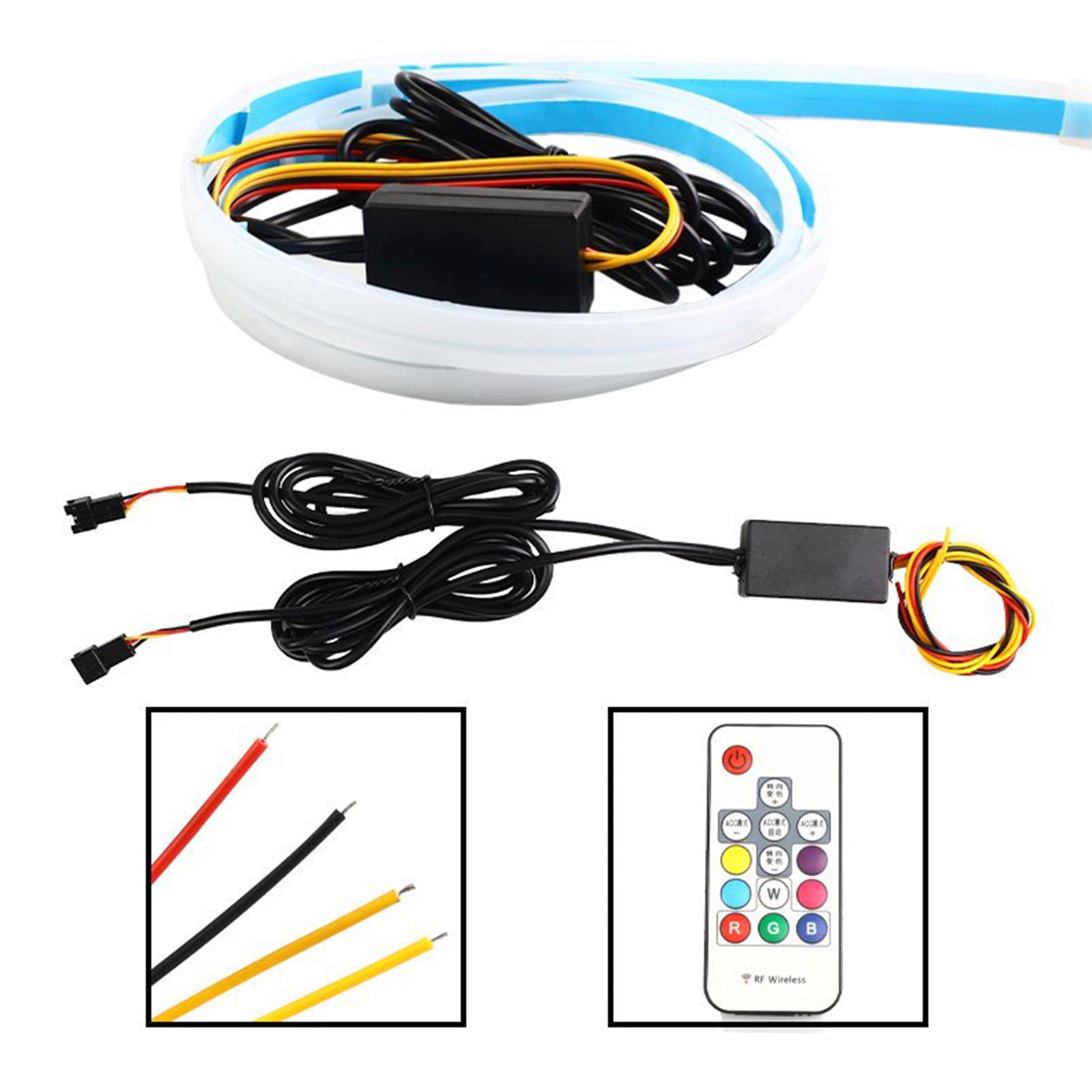 Ultra Thin Car LED Headlight Daytime Running Iridescent Light Eyebrow Strip With Remote control 45cm