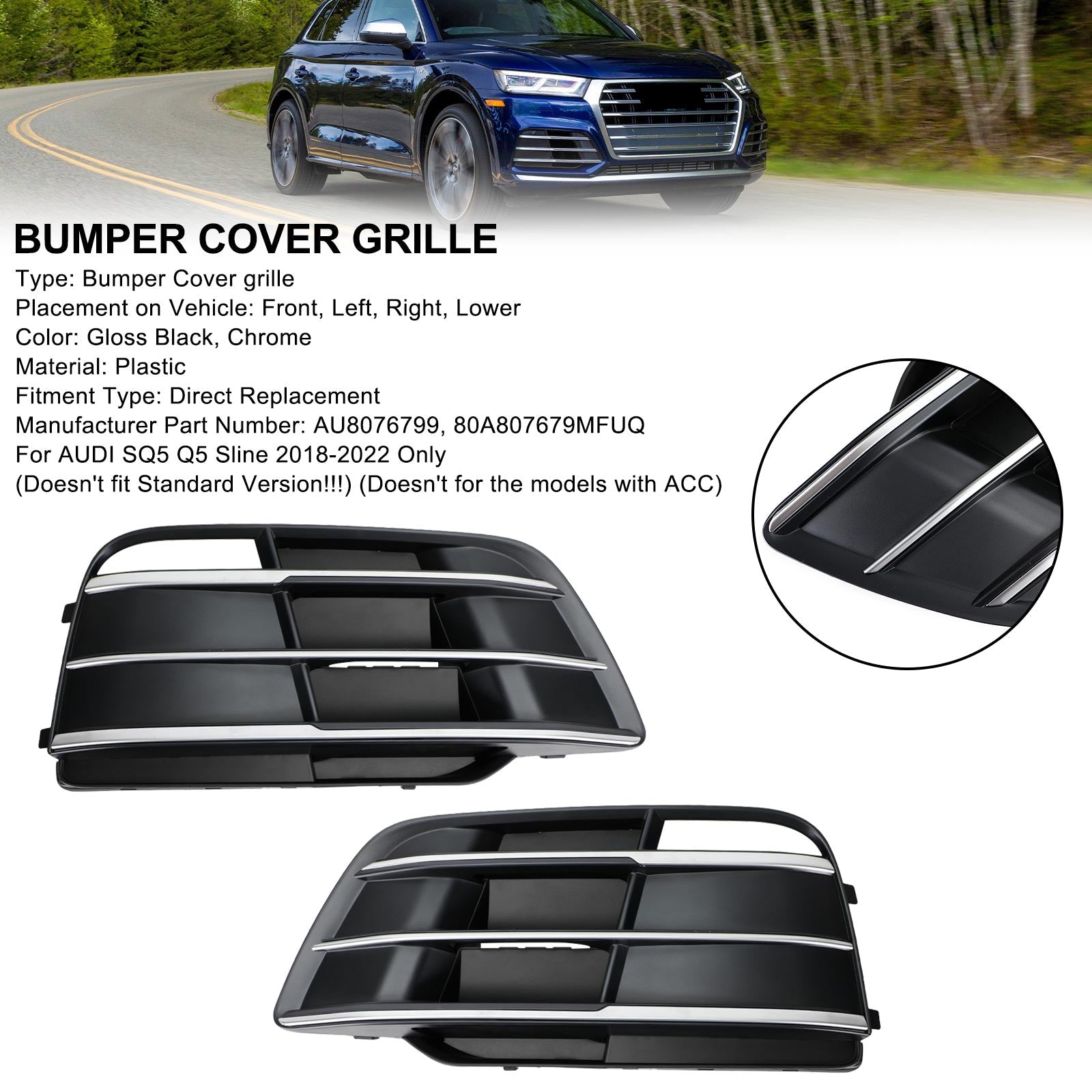 2018-2022 Audi Q5 SQ5 Front Bumper Grille Grill 80A807679MRU6 Pre-Facelift