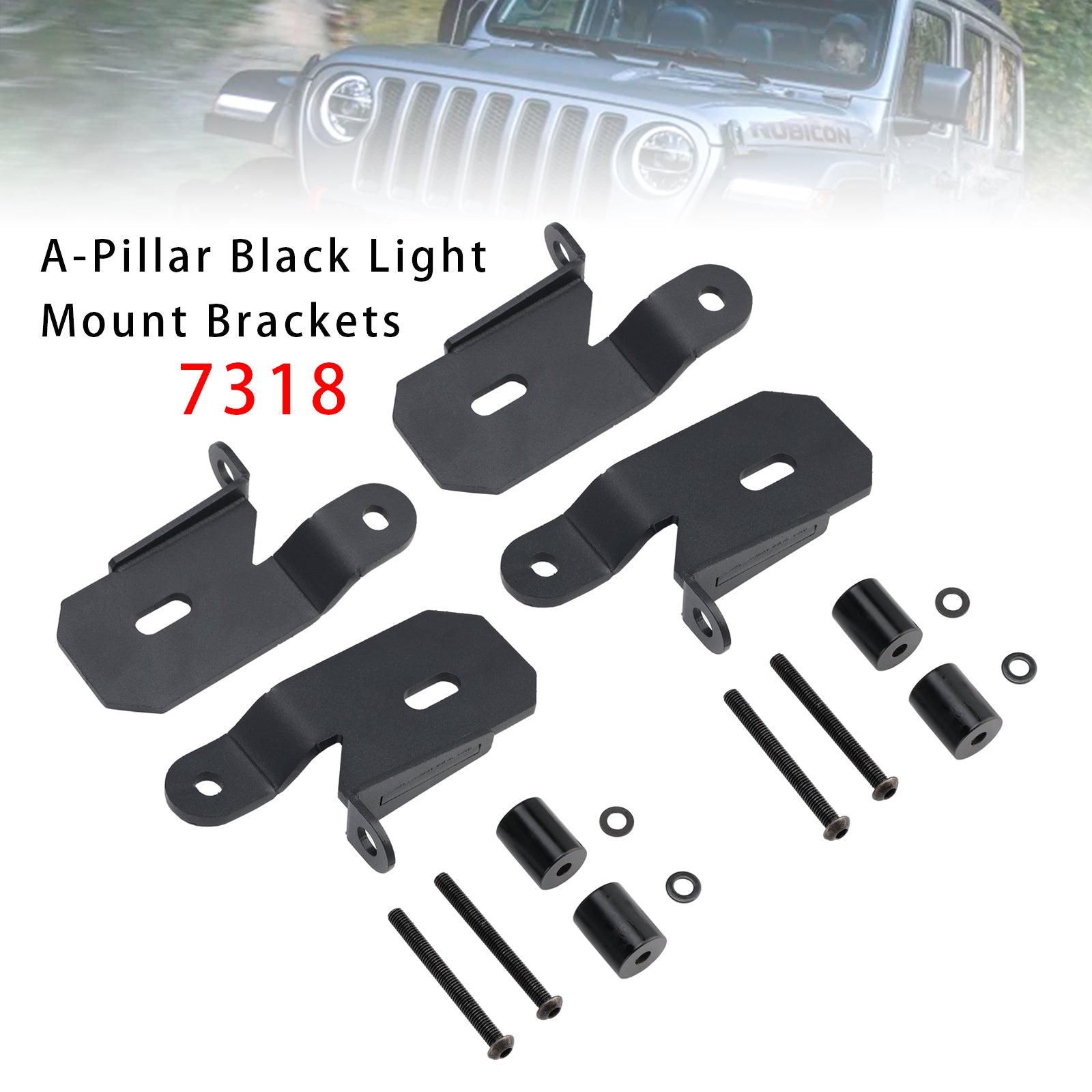 2 Pack 7318 A-Pillar Black Light Mount Brackets For Jeep Wrangler Jl 2018-2019