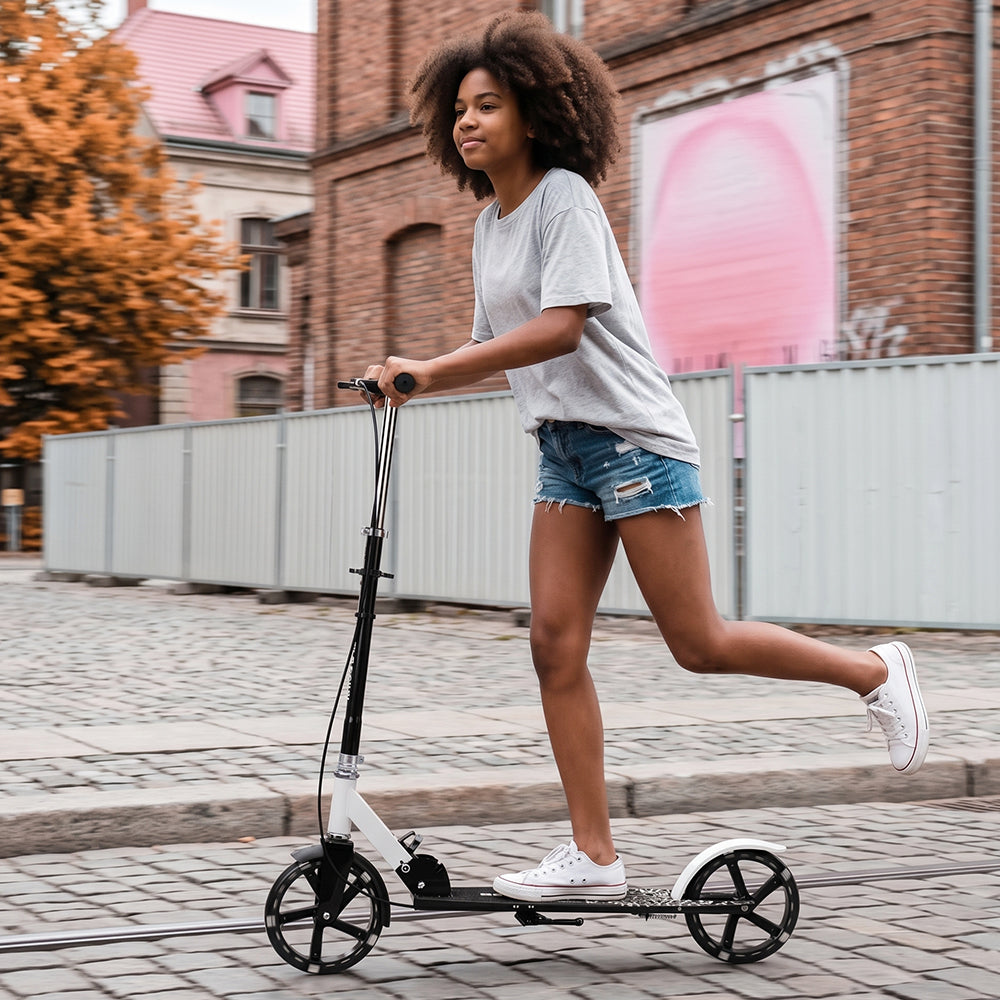 Foldable Commuter Kick Scooter For Adults and Teens With 8" Large solid pu luminous tire Dual Safety Brakes Anti-Slip Deck Commute Kick Scooter