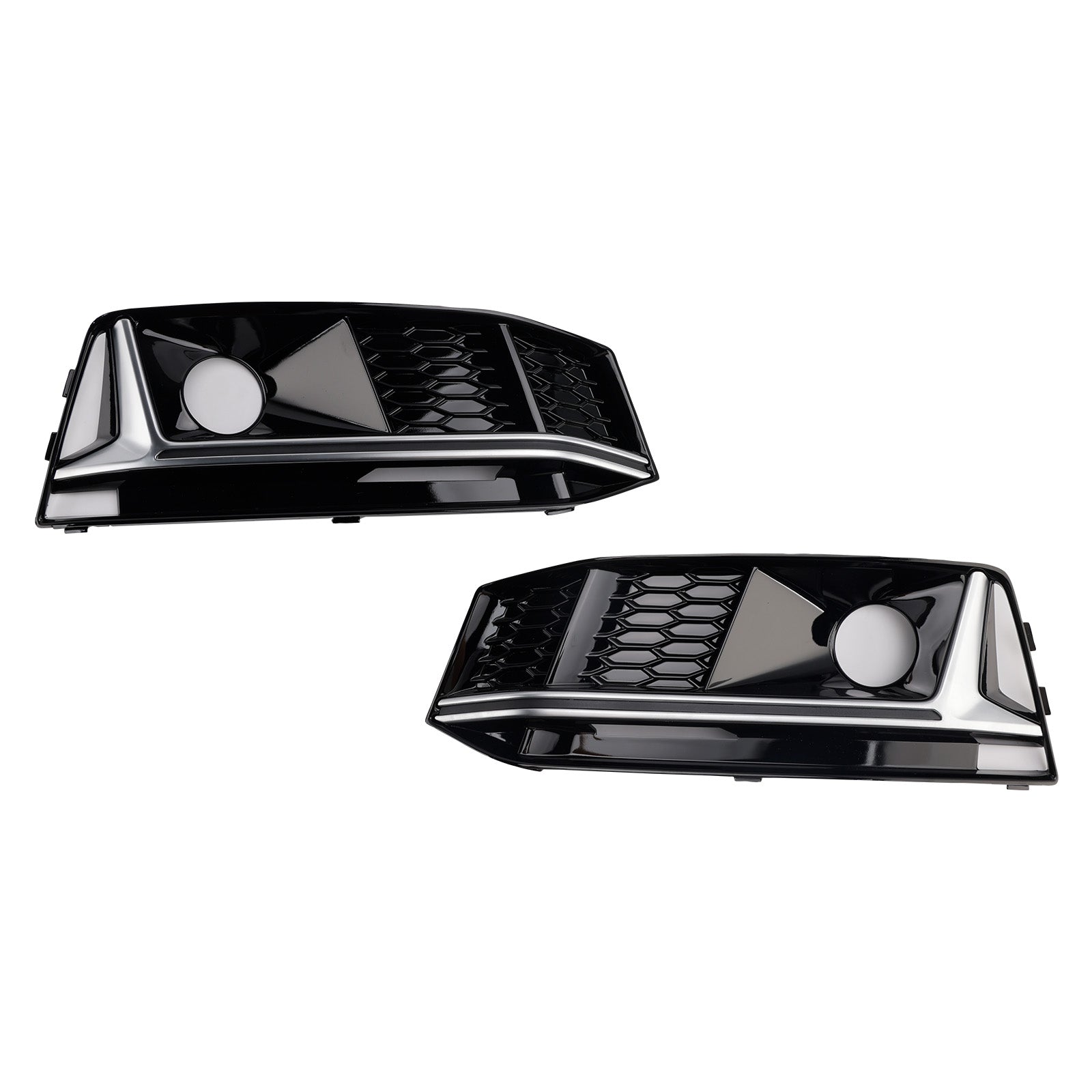 2016-2019 Audi A4 B9 S4 2PCS Black Chrome Front Bumper Foglight Grille Grill