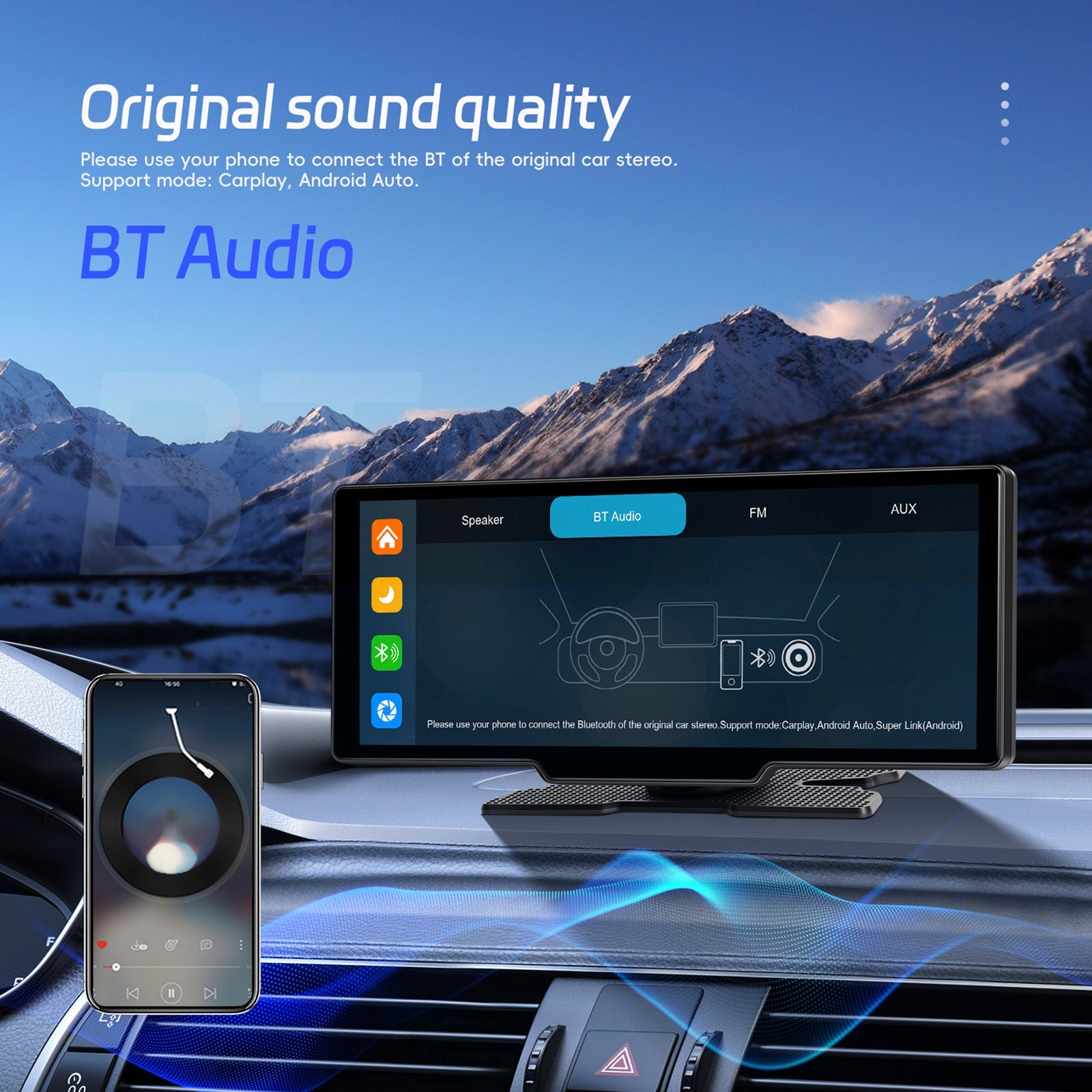 10.77" Portable Bluetooth Car Navigation Wireless Carplay Car Radio AHD Camera