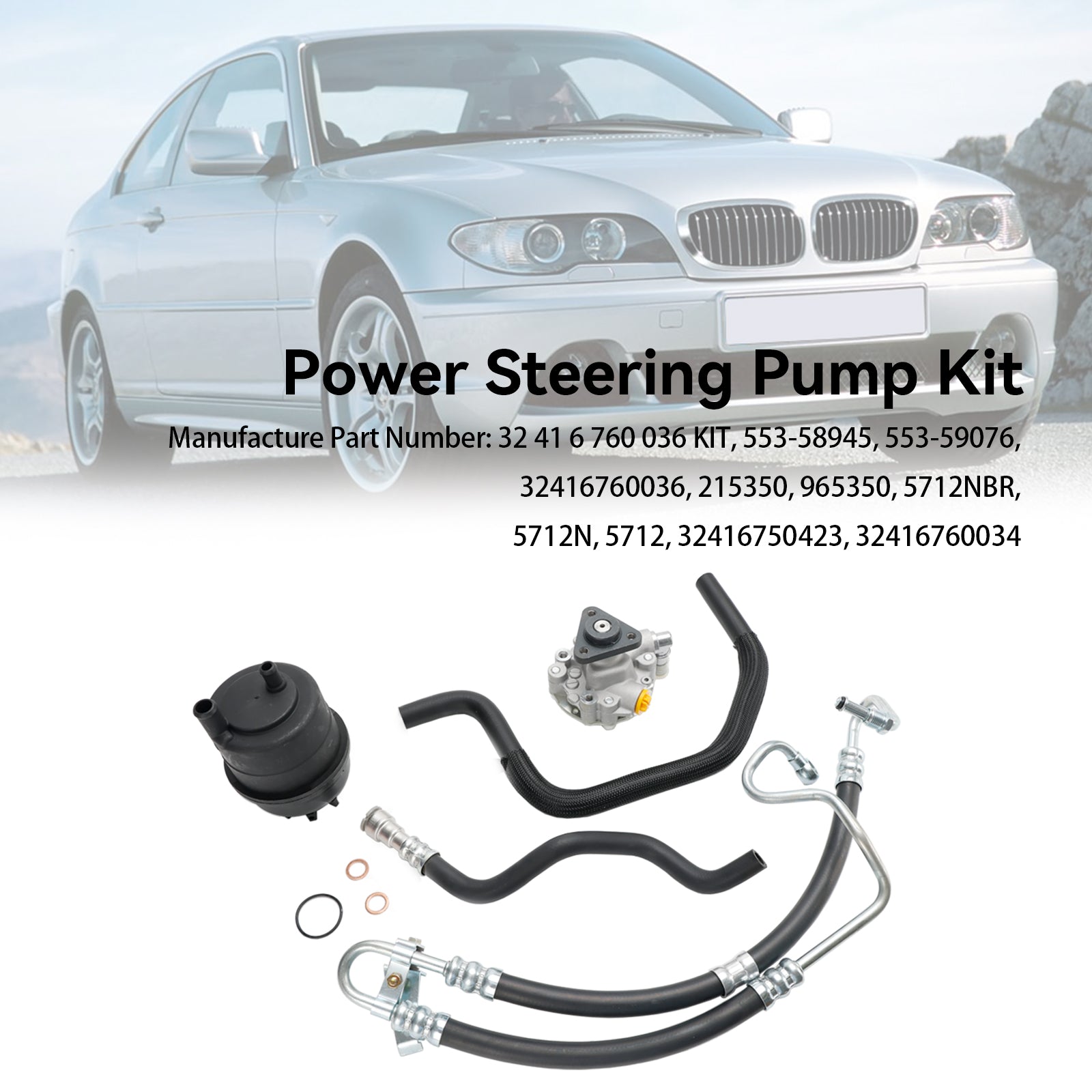 2001-2005 BMW E46 323i 325i 328Ci 328i 330i Power Steering Pump Kit 553-58945 32416760036 Generic