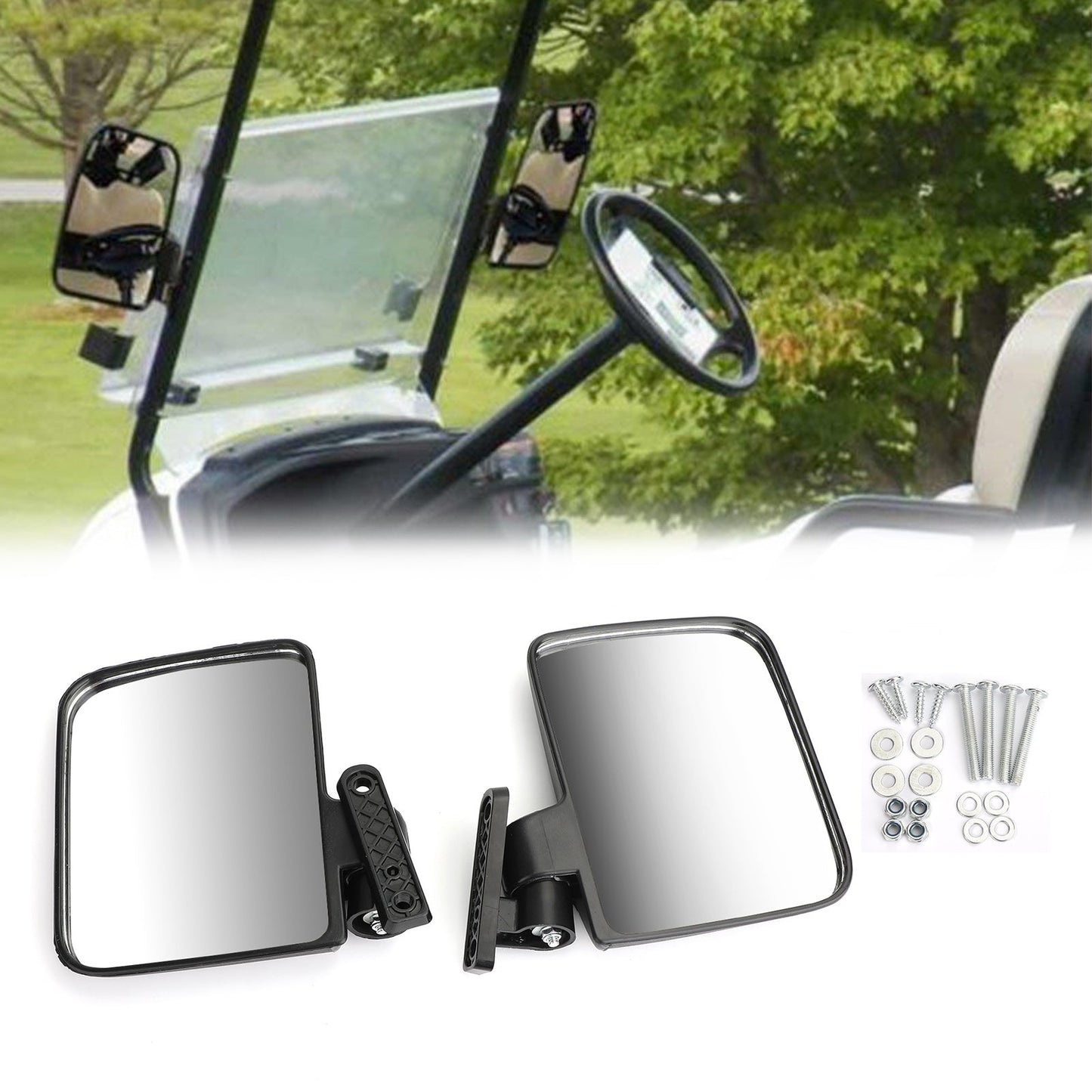 1 Pair Club Car EZ-GO Yamaha Golf Cart Side Mirrors Rear View Mirror