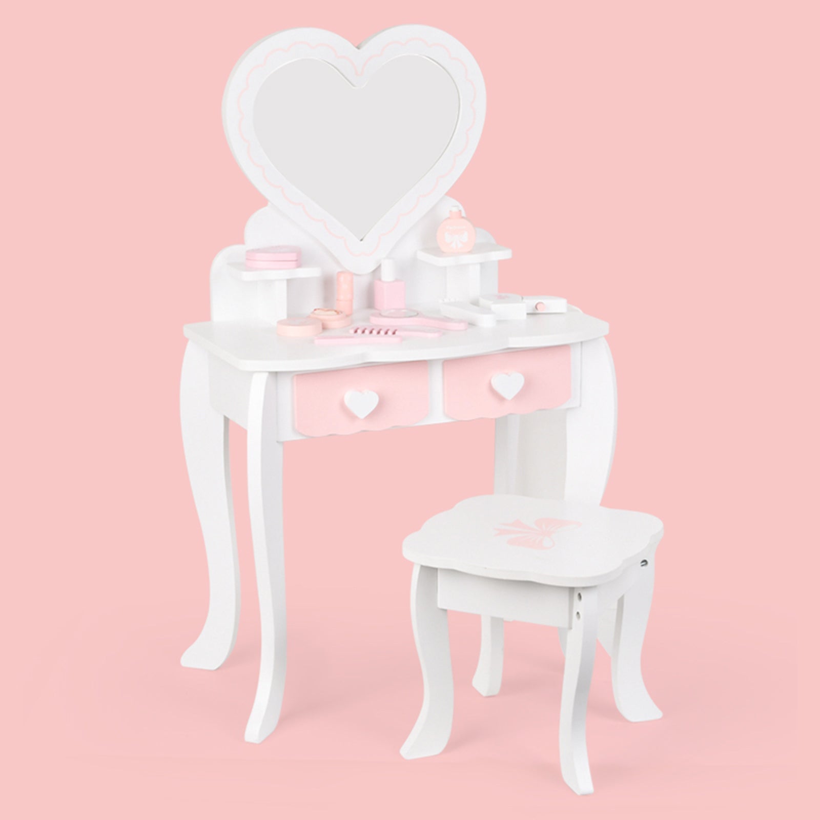 Kids Girls Vanity Table Children Dressing Mirror Make Up Desk Toy Play Gift Set