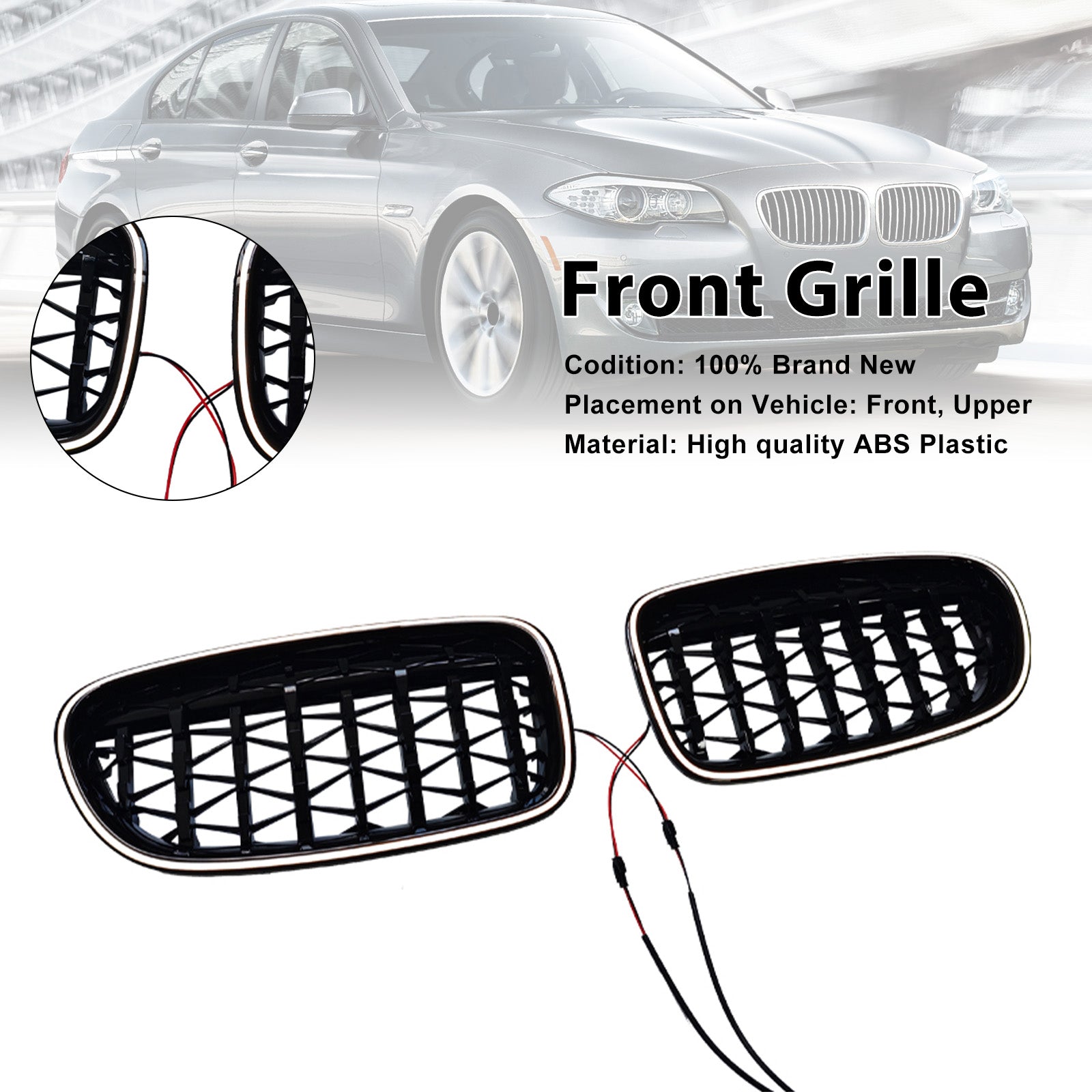 01.2009-10.2016 For BMW 5-Series F10 M5 Gloss Black Kidney Bumper Grill Grille 51137203203 51137203204