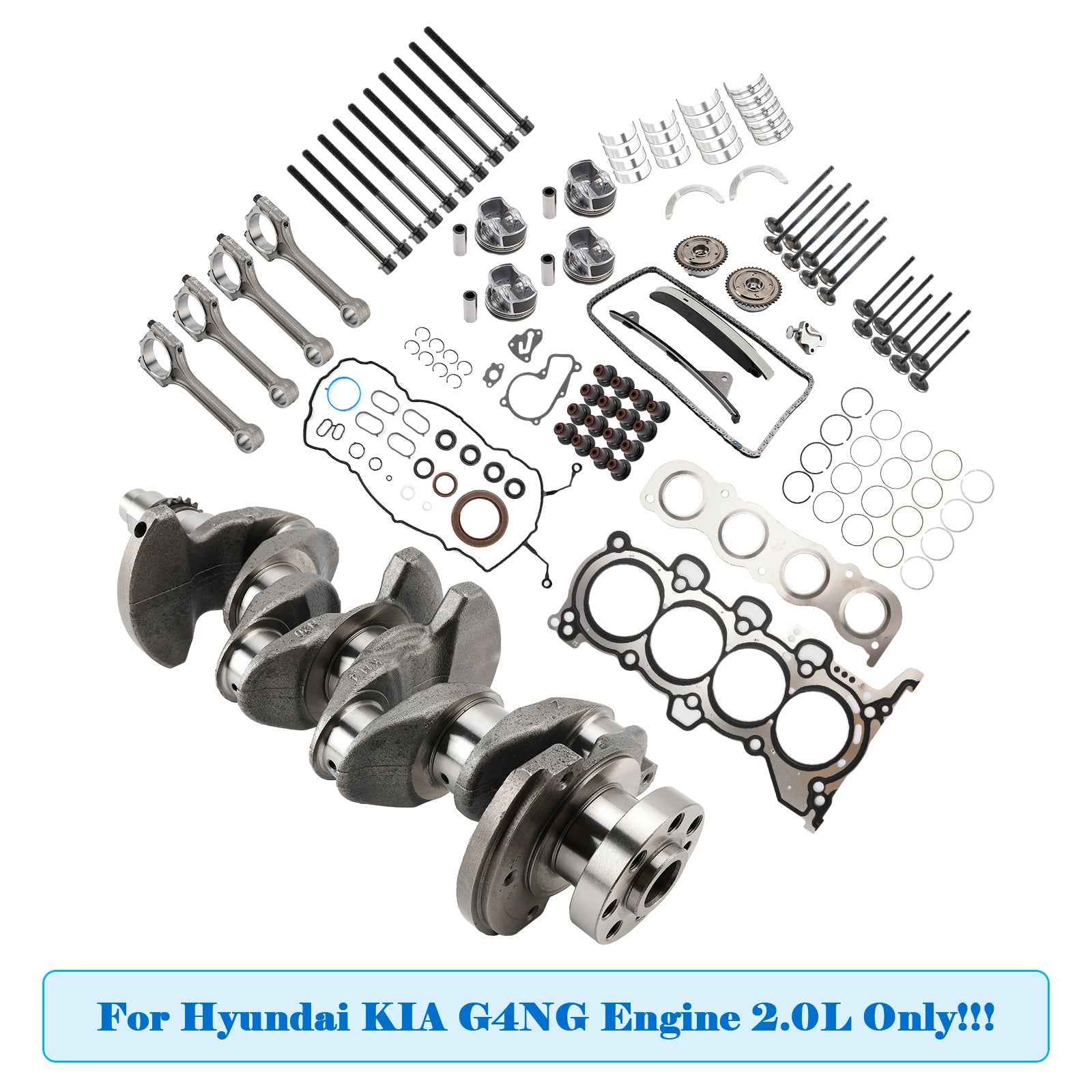 Hyundai Kia G4NG 2.0L Engine Overhaul Rebuild Kit w/ Crankshaft Rods Timing