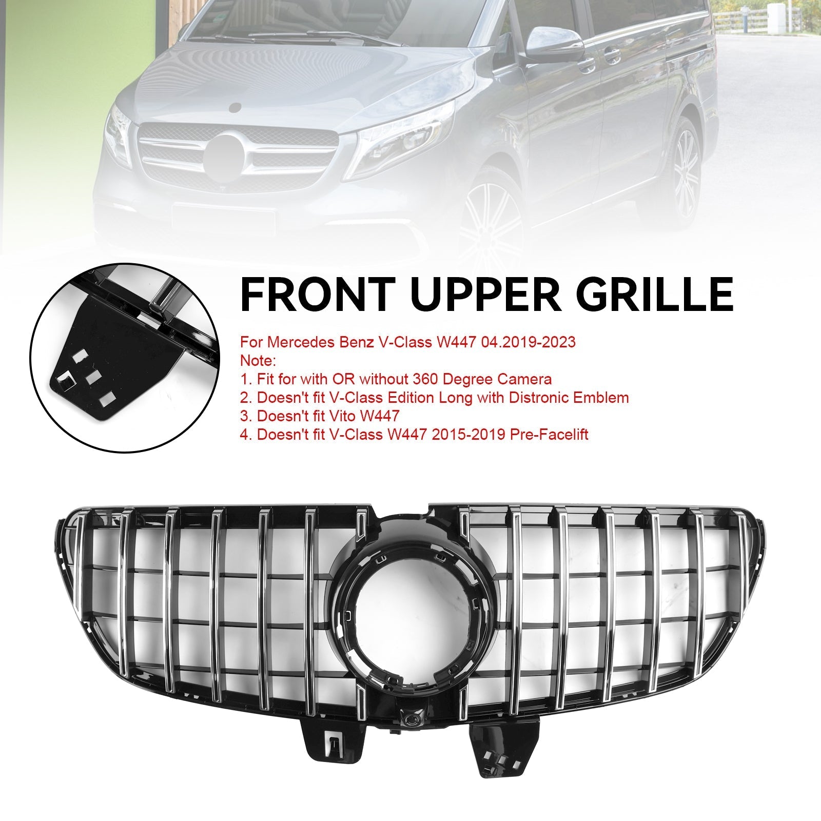 2020 2021 2022 2023 V-Class W447 Mercedes Benz Front Upper Grill Grille