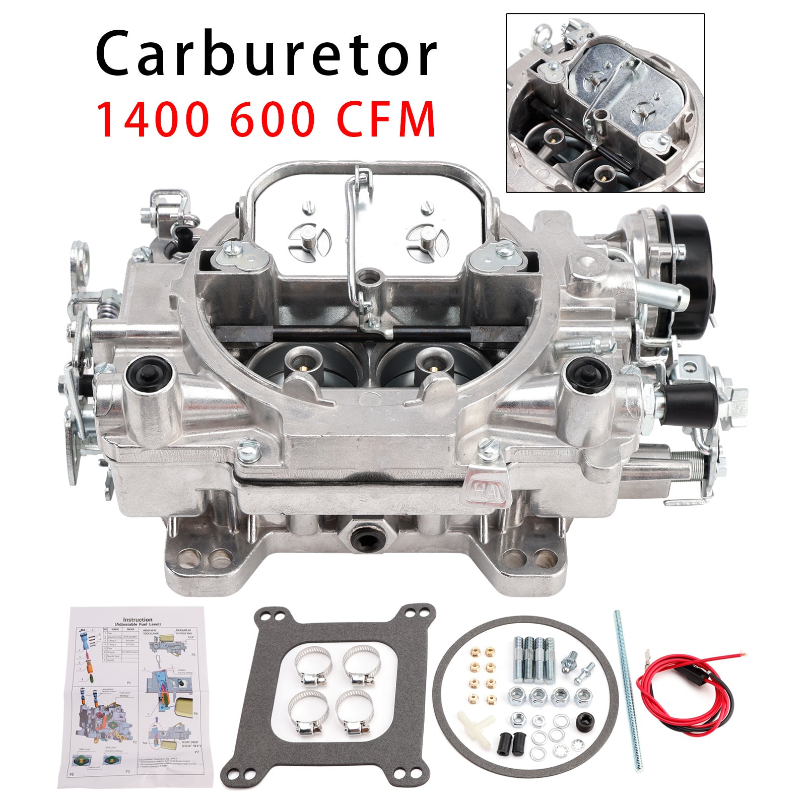 Carburetor 1400 600 CFM 4 Barrel Electric Choke Square Bore 4-Barrel Air Valve