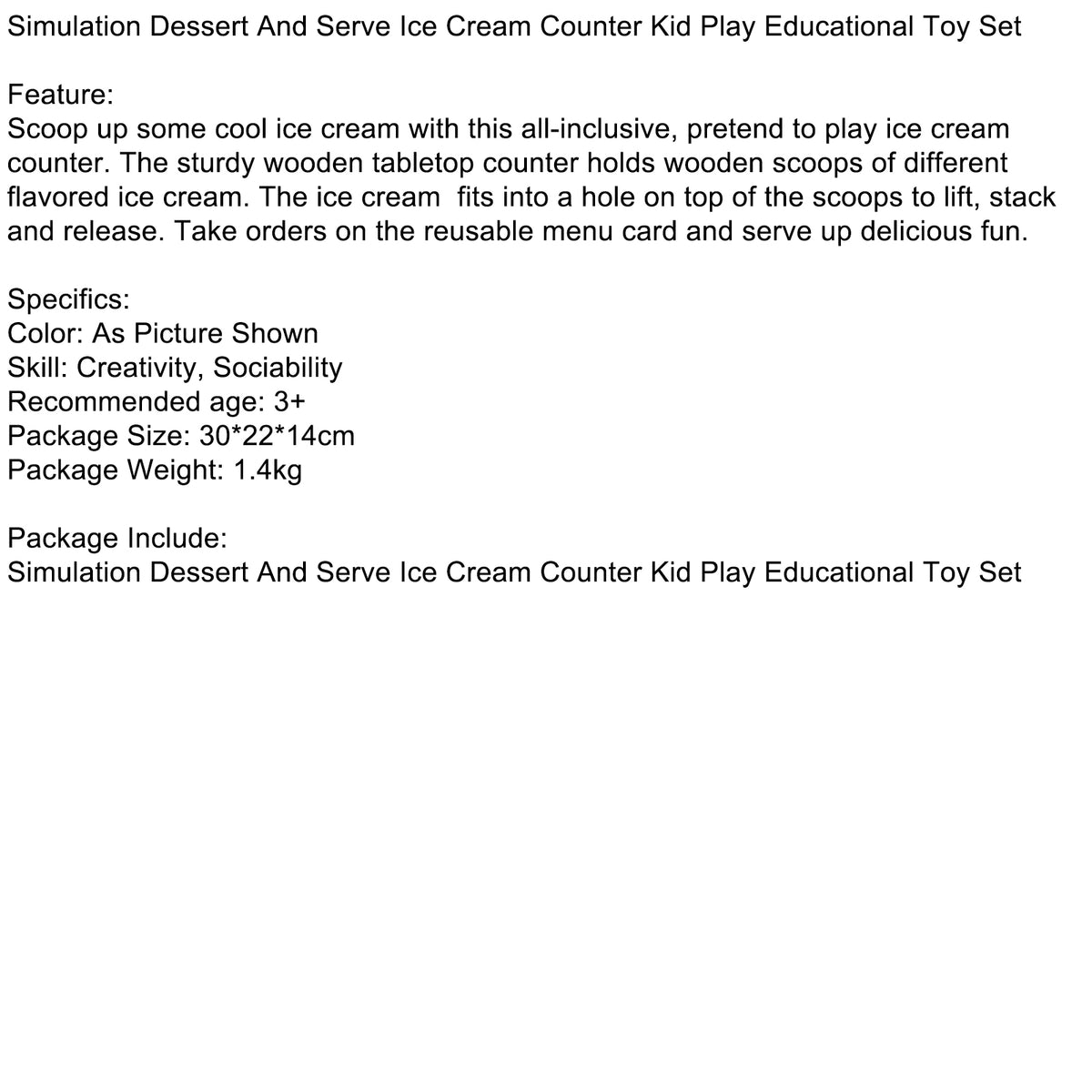 Simulation Dessert And Serve Ice Cream Counter Kid Play Educational Toy Set