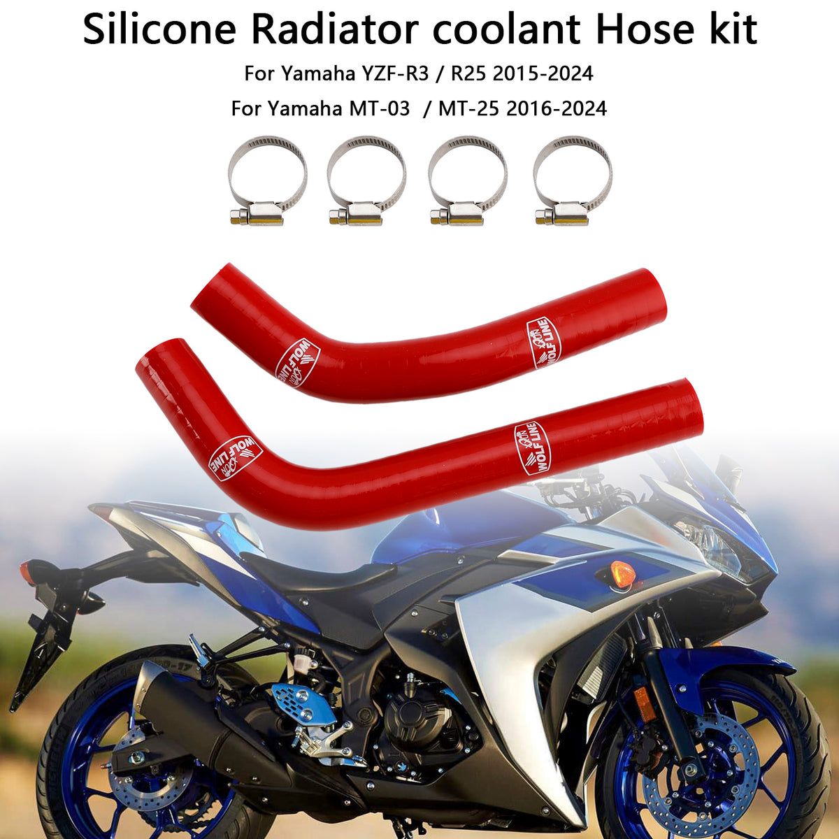 Silicone Radiator coolant Hose For Yamaha MT-03 MT-25 YZF R3 R25 2015-2024 Red