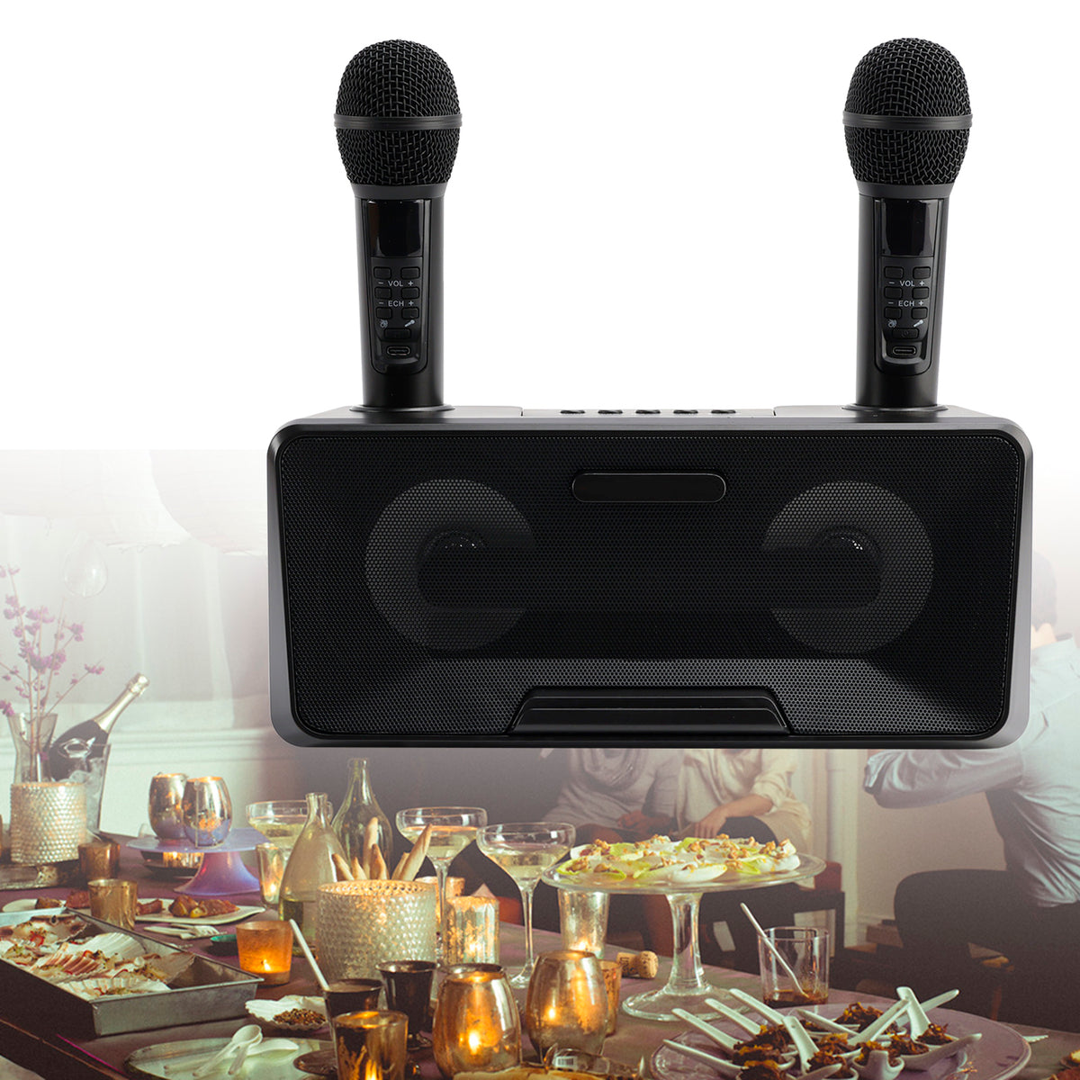 Wireless Bluetooth Speaker Dual Microphone Karaoke All-In-One Outdoor Portable