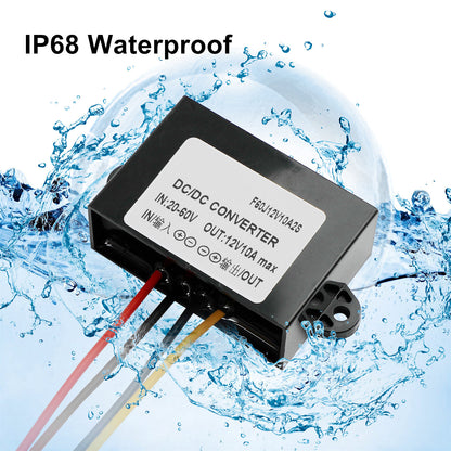 Waterproof DC-DC Converter 20-60V Step Down to 12V Power Supply Module 10A