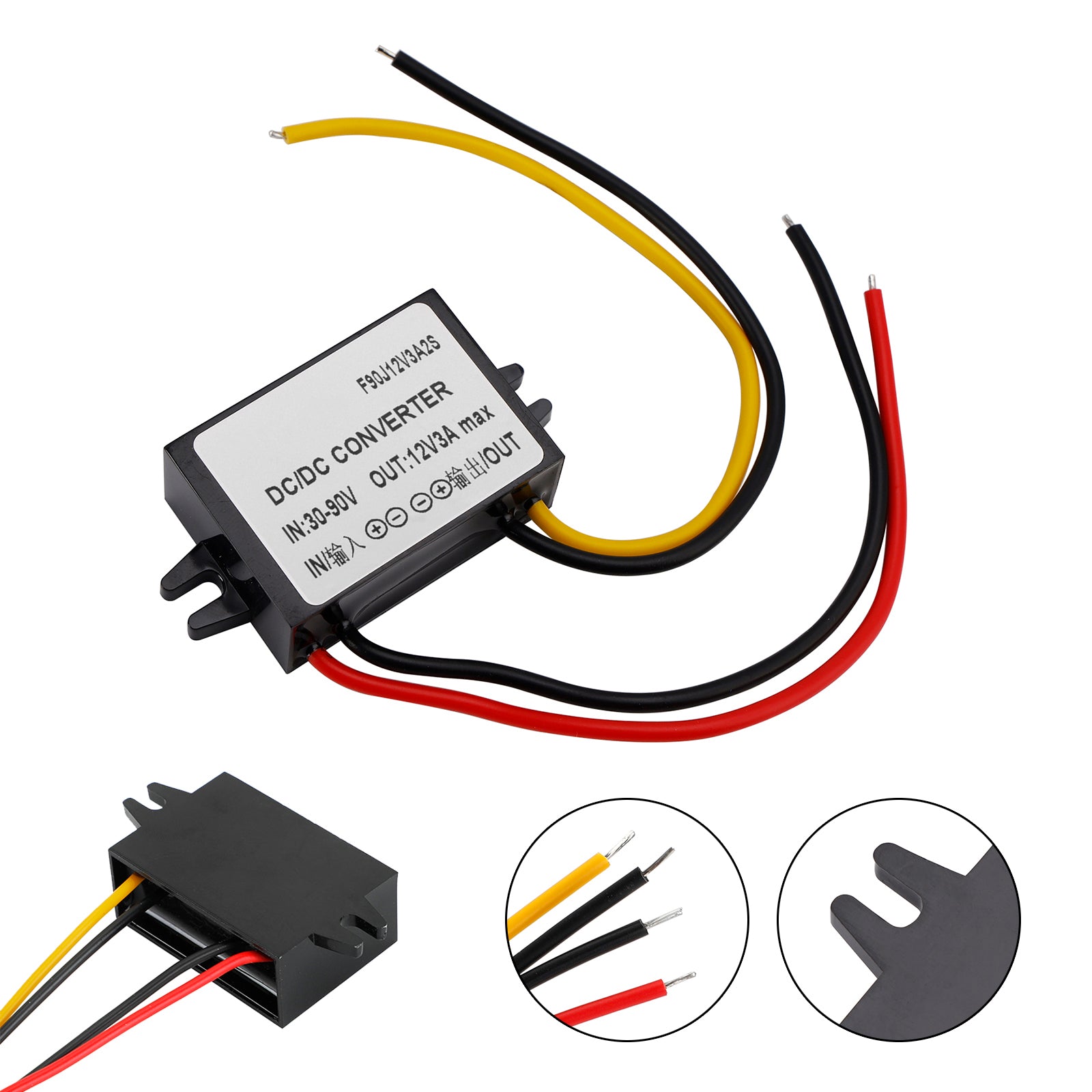 Waterproof DC-DC Converter 30-90V Step Down to 12V Power Supply Module 3A