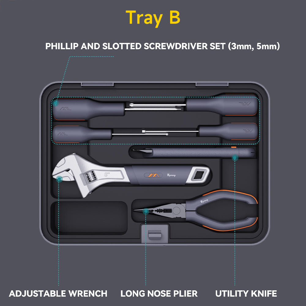 Repair Tool Kit Set of 8 Pieces X Tray Set-B Grey for General Household Maintenance Mechanics Auto Repairing Basic Combo Kit Hand Tool Set