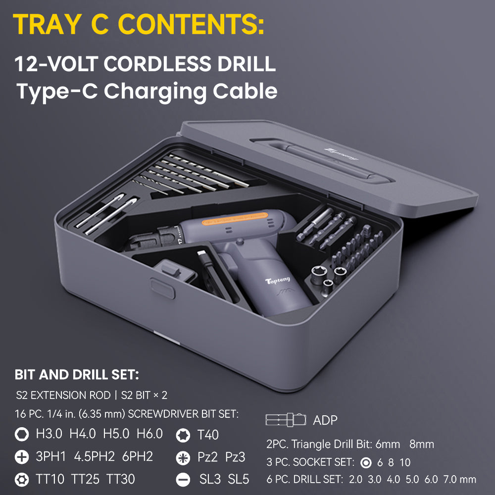 Power Tools Combo Kit With 12V Cordless Drill STACKABLE TOOL KIT