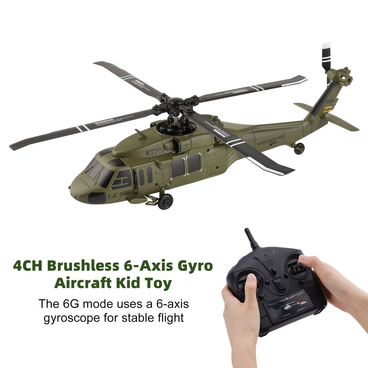 Wltoys K170 RC Helicopter UH-60L 4CH Brushless 6-Axis Gyro Aircraft Kid Toy