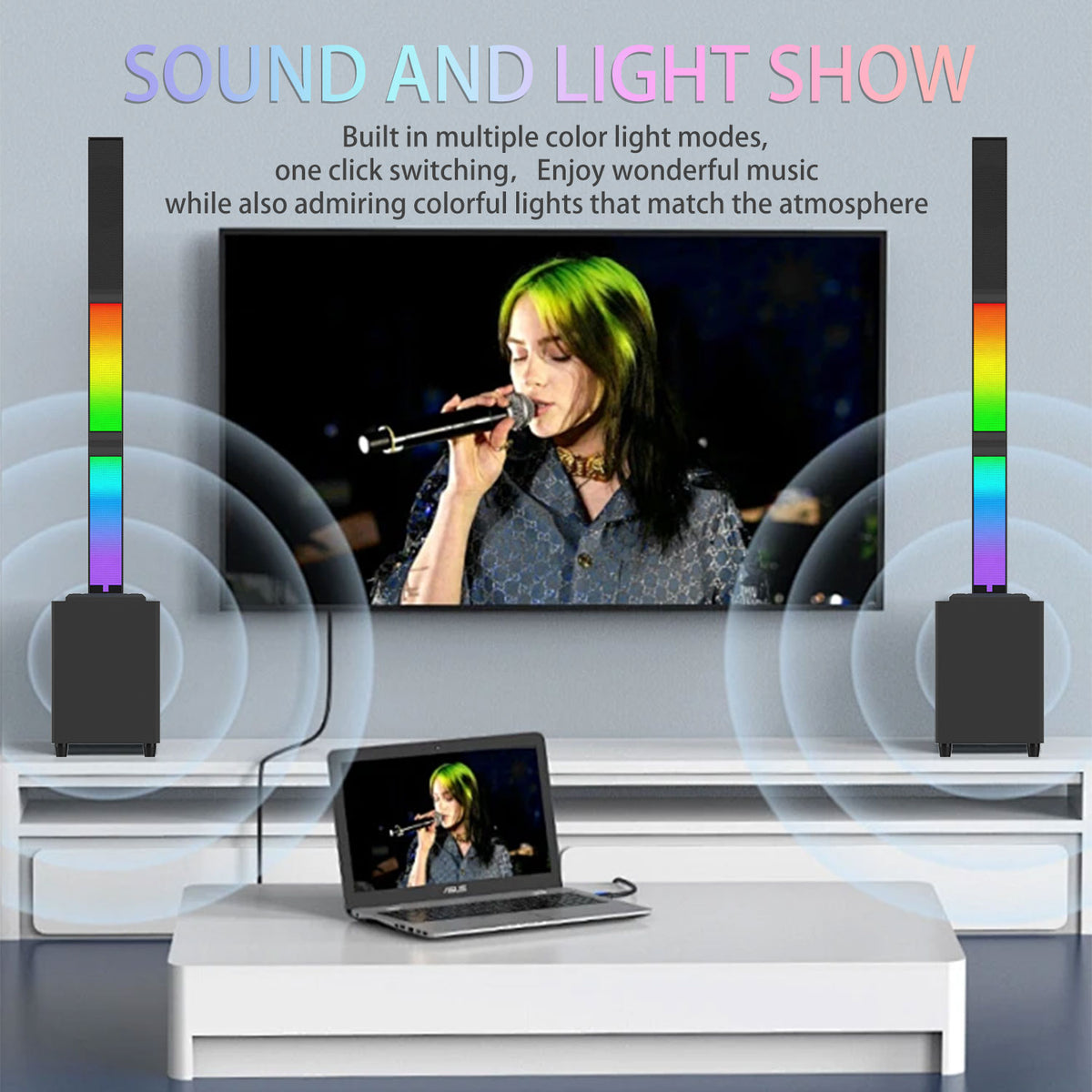 Bluetooth Speaker 2.1 Subwoofer RGB Detachable TWS Wireless Karaoke Home Theater
