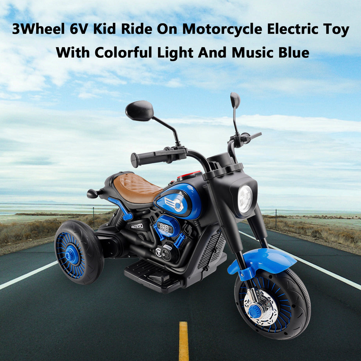 3Wheel 6V Kid Ride On Motorcycle Electric Toy With Colorful Light And Music Blue