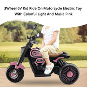 3Wheel 6V Kid Ride On Motorcycle Electric Toy With Colorful Light And Music Pink