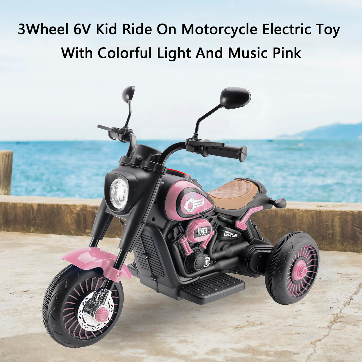 3Wheel 6V Kid Ride On Motorcycle Electric Toy With Colorful Light And Music Pink