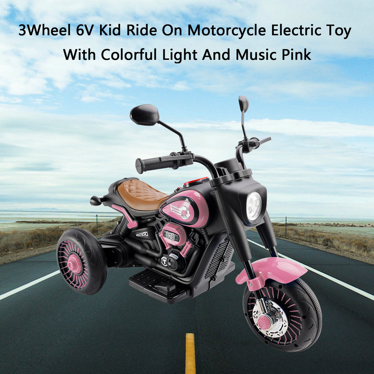 3Wheel 6V Kid Ride On Motorcycle Electric Toy With Colorful Light And Music Pink