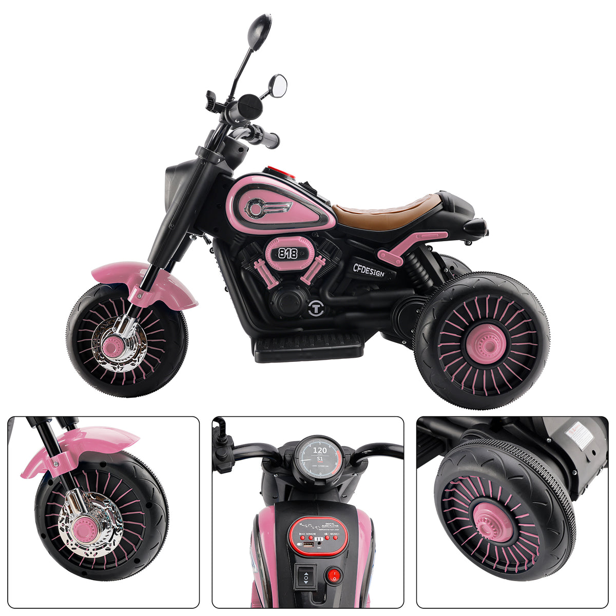 3Wheel 6V Kid Ride On Motorcycle Electric Toy With Colorful Light And Music Pink