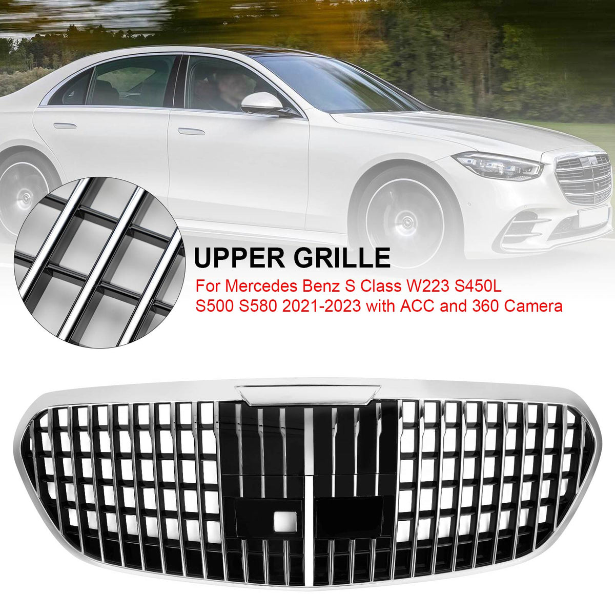 Front Bumper Upper Grille Fit Mercedes Benz S Class W223 S450L S500 S580 2021+