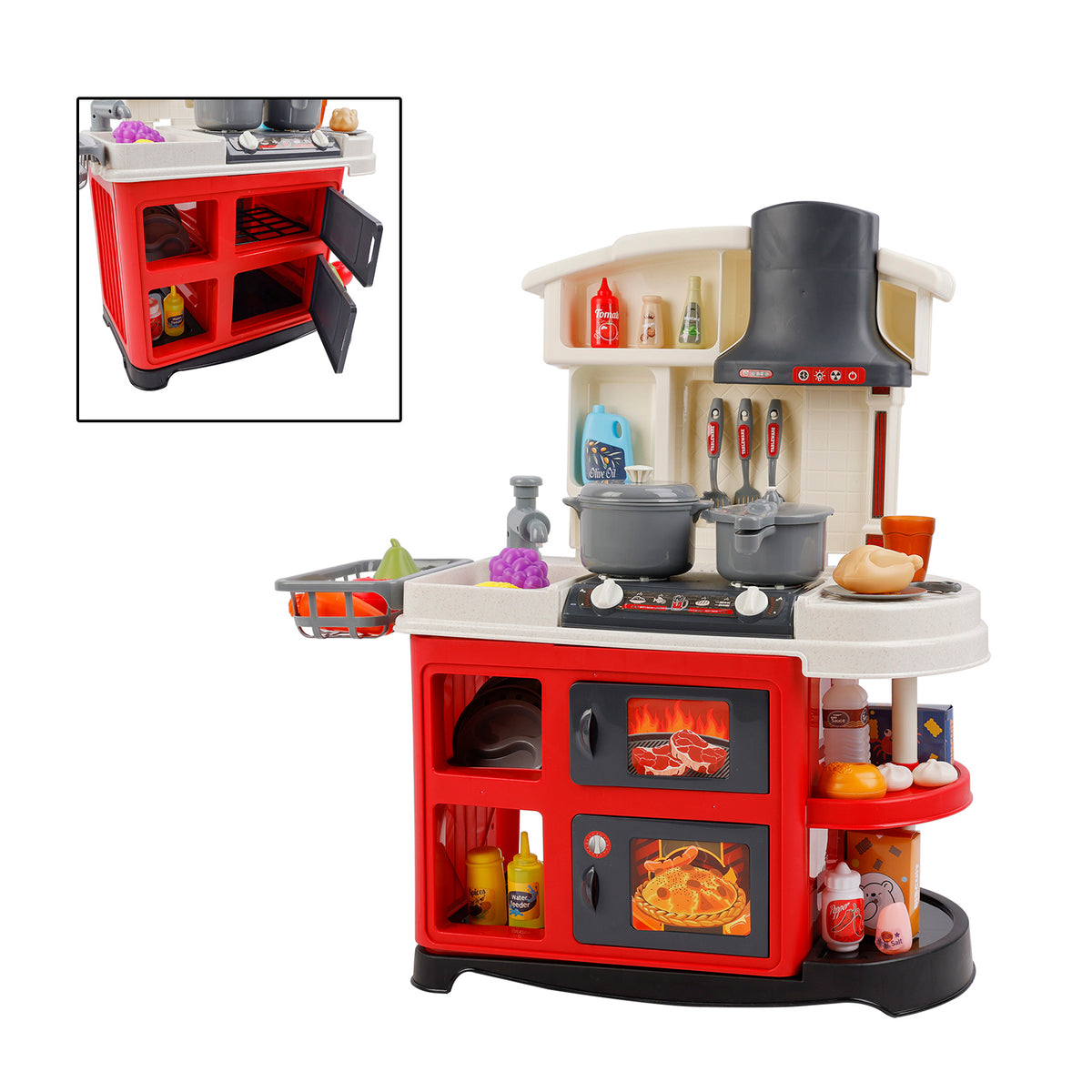 52Pcs Plastic Tableware Kitchen Set With Faucet Water Spray Function Kid Toy