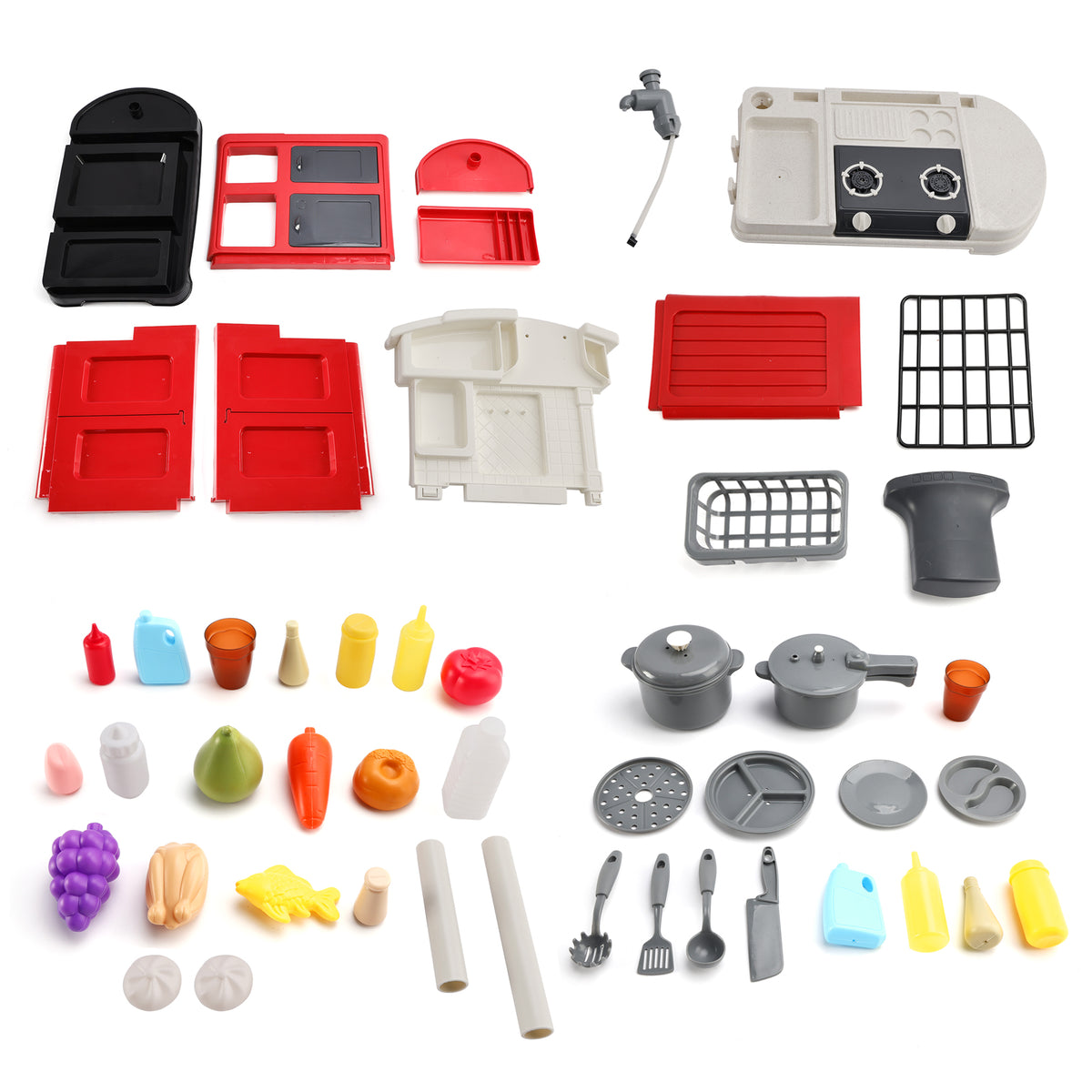 52Pcs Plastic Tableware Kitchen Set With Faucet Water Spray Function Kid Toy