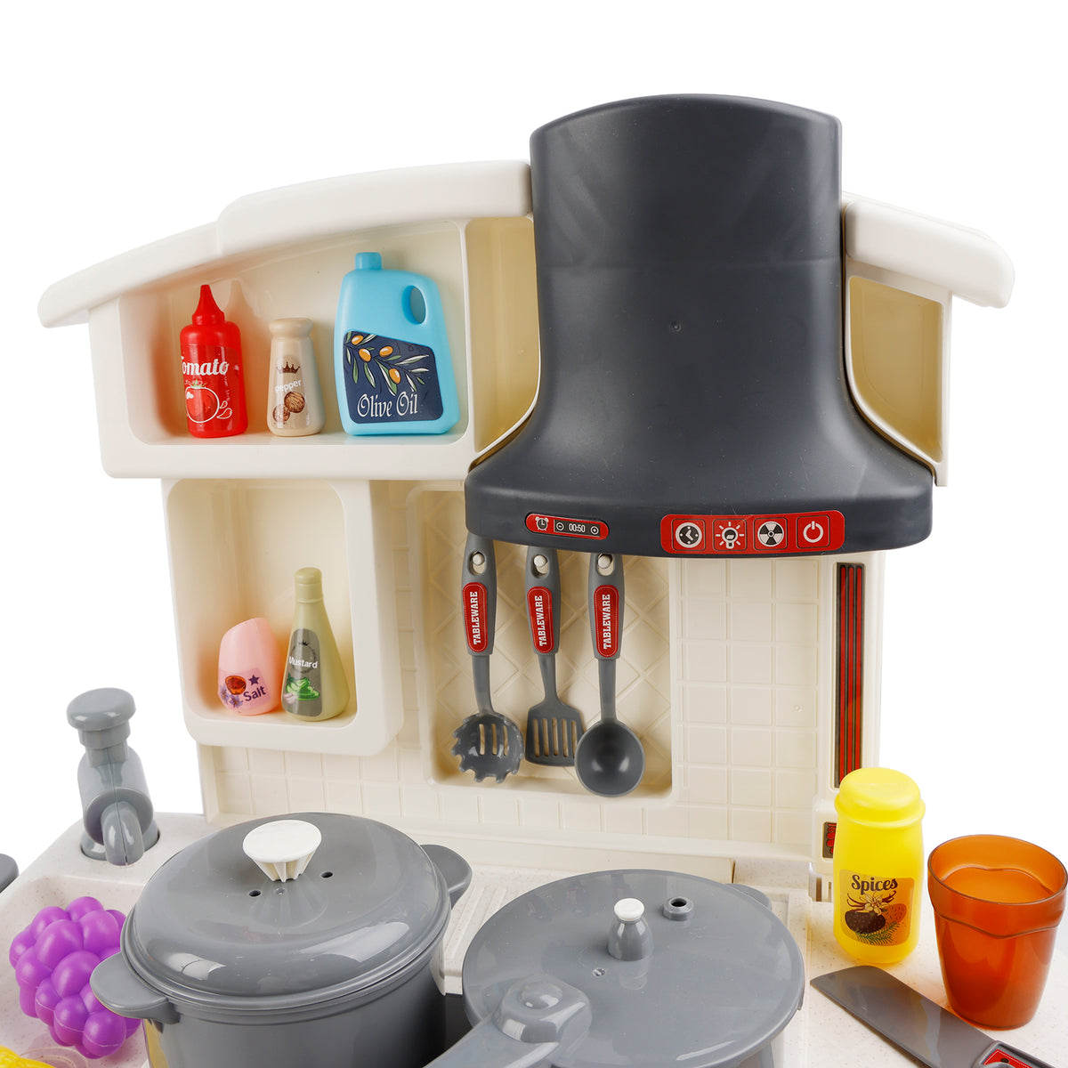 52Pcs Plastic Tableware Kitchen Set With Faucet Water Spray Function Kid Toy