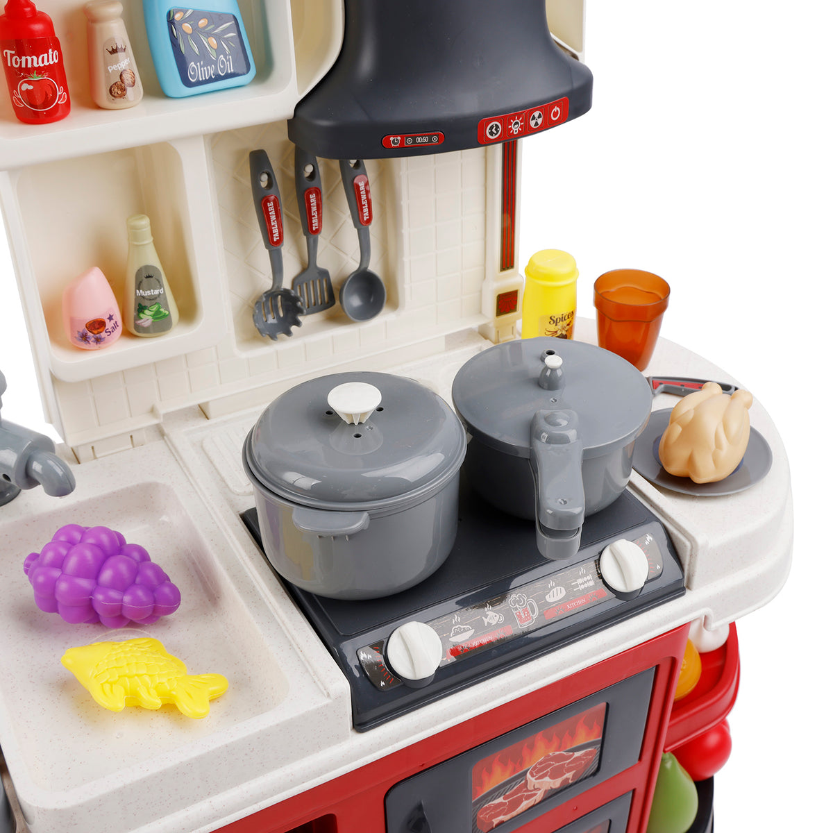 52Pcs Plastic Tableware Kitchen Set With Faucet Water Spray Function Kid Toy