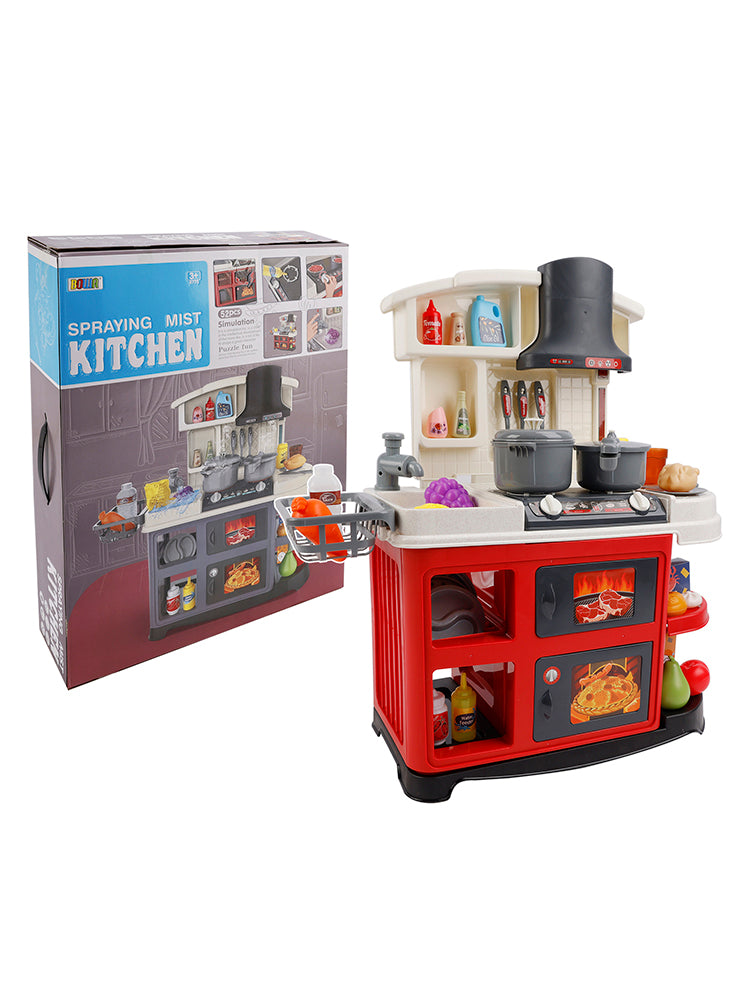 52Pcs Plastic Tableware Kitchen Set With Faucet Water Spray Function Kid Toy