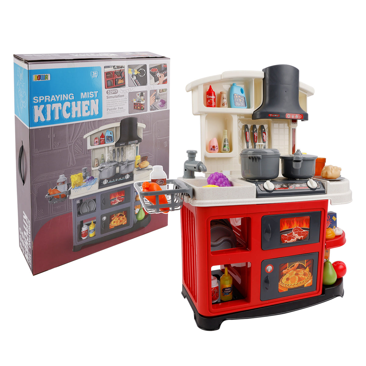 52Pcs Plastic Tableware Kitchen Set With Faucet Water Spray Function Kid Toy