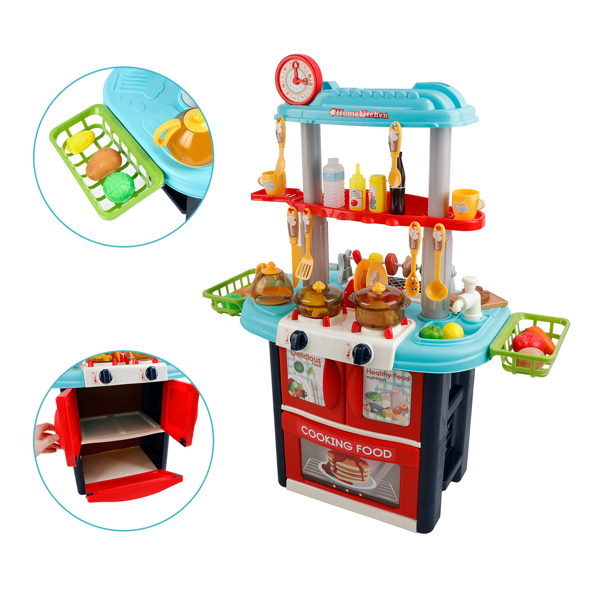 Plastic Tableware Kitchen Set With Sound, Light And Spray Function Kid Toy Blue
