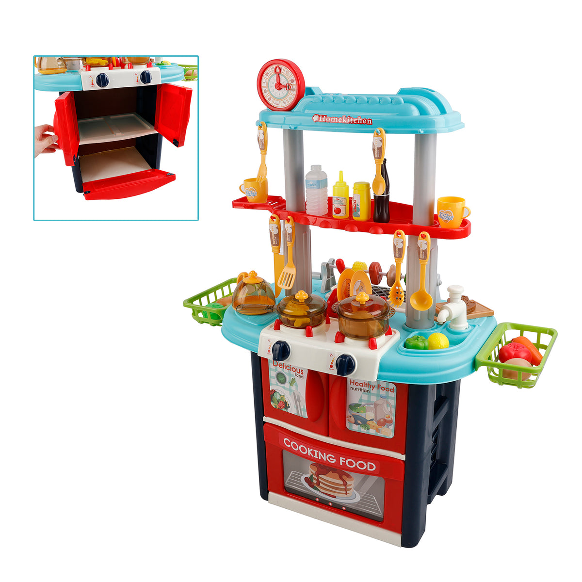 Plastic Tableware Kitchen Set With Sound, Light And Spray Function Kid Toy Blue