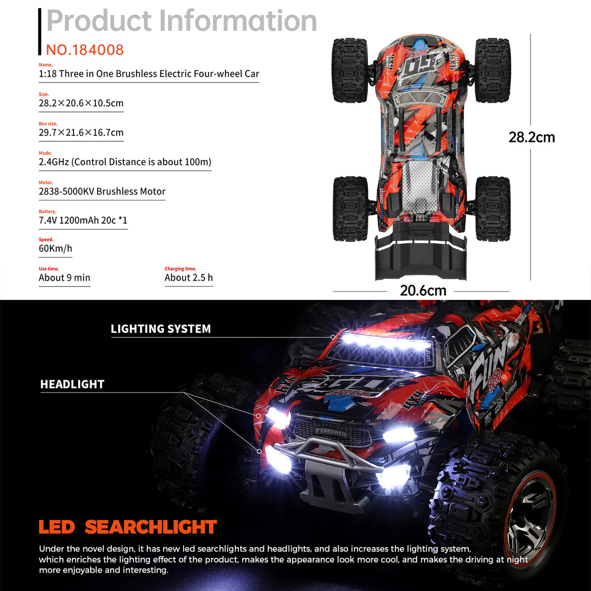 Wltoys XK 184008 RC Car 1/18 60KM/H 4WD Brushless 2.4G High Speed Off Road Truck