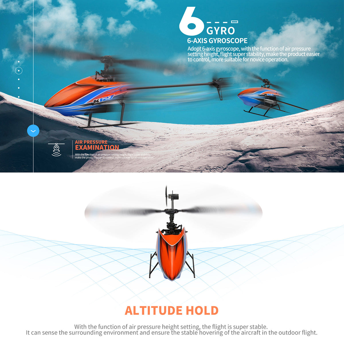 Wltoys K127 Helicopter 2.4G 4CH 6-Aixs Gyroscope Hover RC Helicopter RTF Toy