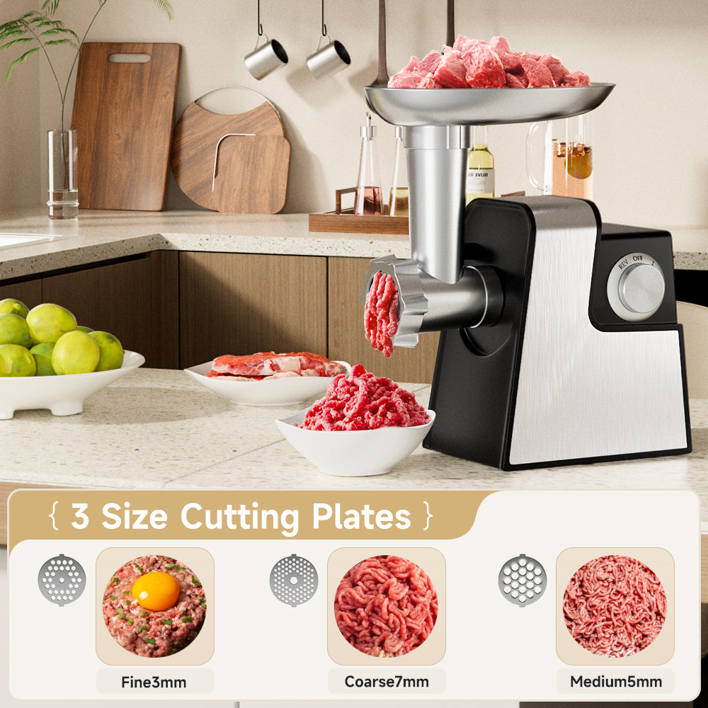 5 in 1 Electric Meat Grinder: 600W Meat Grinder with 3 Blades Sausage Stuffer Tube & Kubbe Kit  Vegetable Slicer & Shredder Cheese Grater