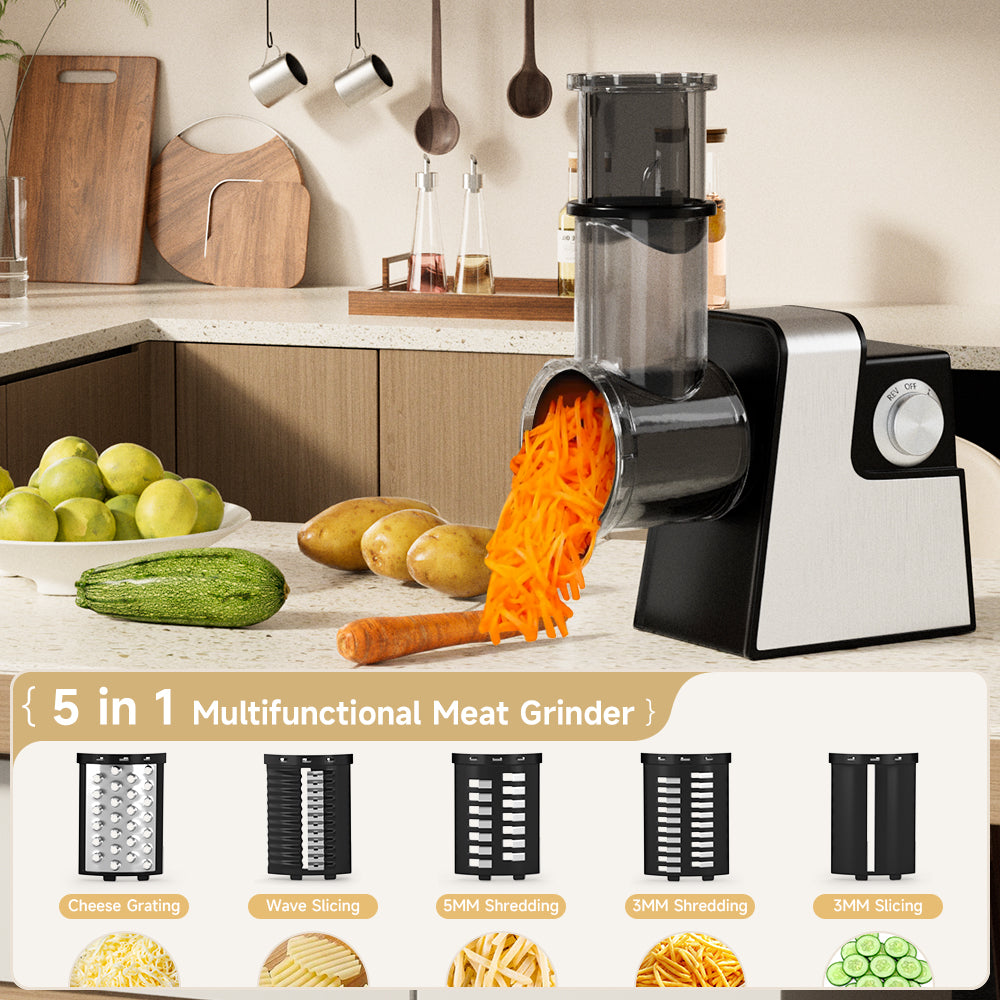 5 in 1 Electric Meat Grinder: 600W Meat Grinder with 3 Blades Sausage Stuffer Tube & Kubbe Kit  Vegetable Slicer & Shredder Cheese Grater