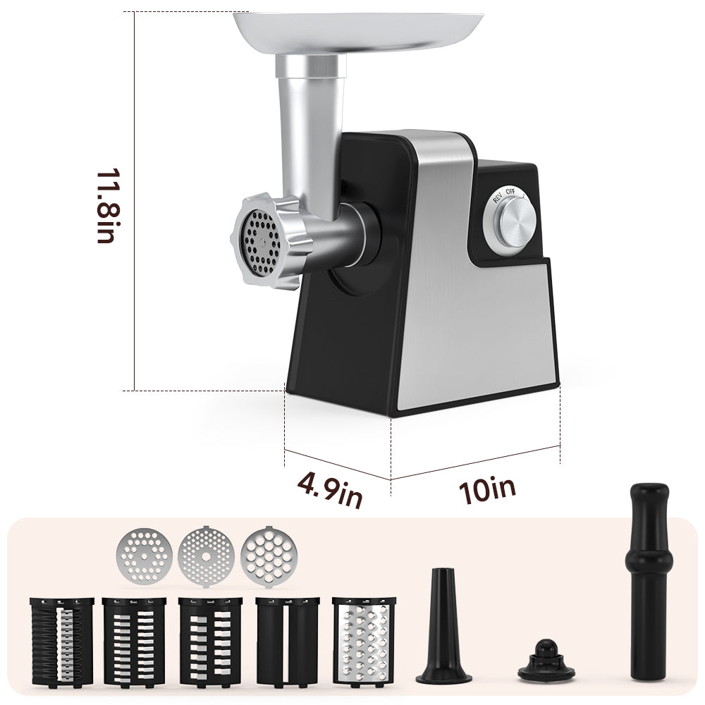 5 in 1 Electric Meat Grinder: 600W Meat Grinder with 3 Blades Sausage Stuffer Tube & Kubbe Kit  Vegetable Slicer & Shredder Cheese Grater